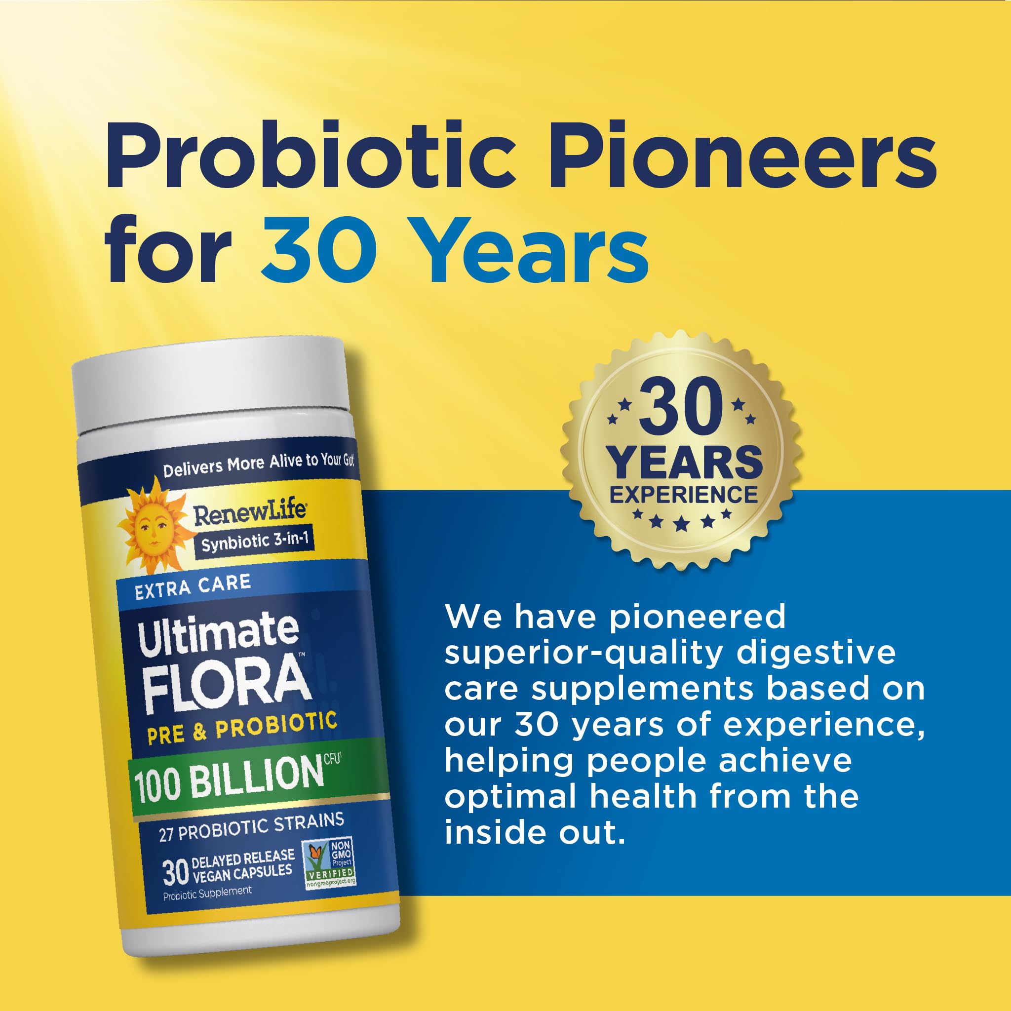 Renew Life Extra Care Digestive Probiotic 50 Billion CFU | 90 Vegetarian Capsules | Supports Digestive, Immune & Respiratory Health | Dairy, Soy and Gluten Free Supplement