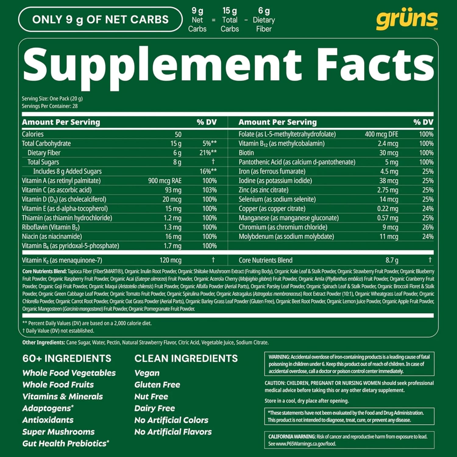 Adult Greens Gummies & Daily Multivitamin, Prebiotic Fiber, 28 ct | Adaptogens, Superfoods, 20+ Vitamins & Minerals, Digestion, Daily Support