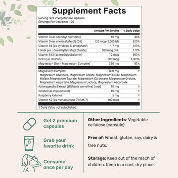 Magnesium Complex for Women, 240 Vegetarian Capsules | 20-in-1 Formula - Magnesium Blend with Vitamin D3, K2