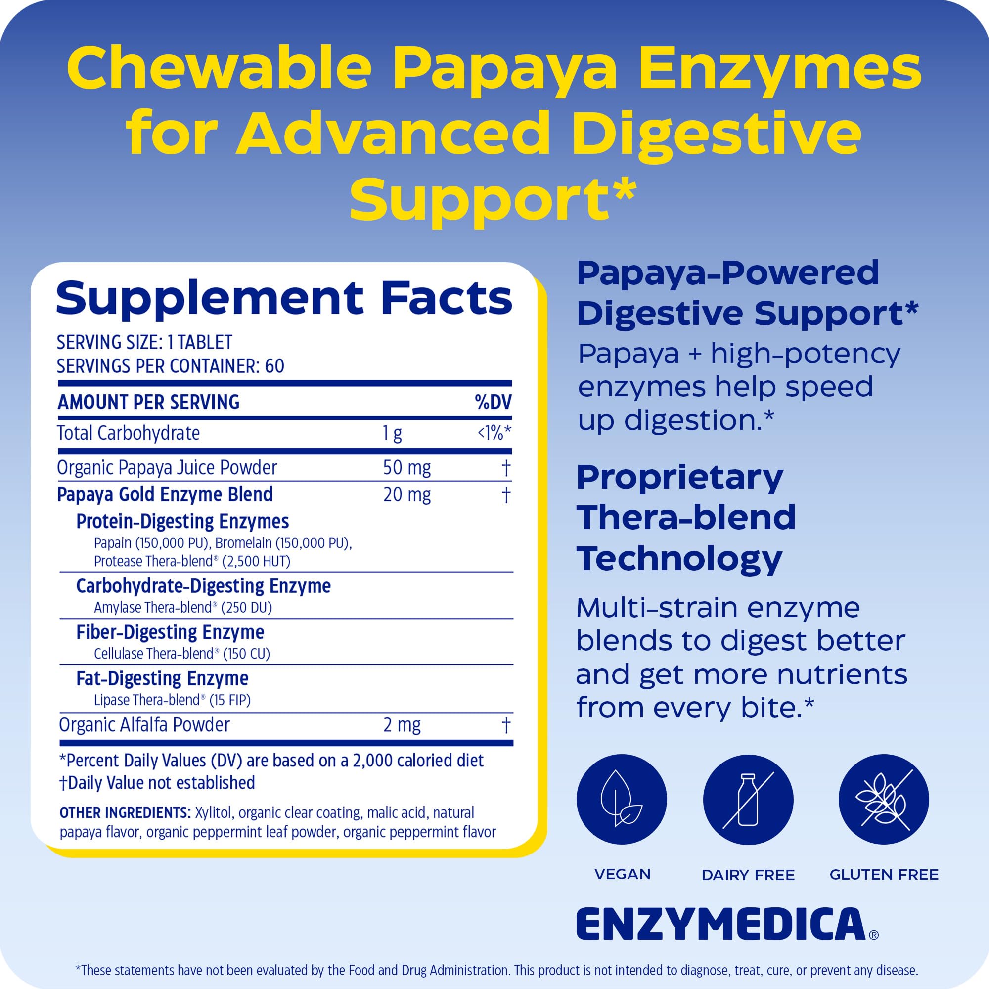 Enzymedica Papaya Gold - Papaya Enzymes Chewable - 120 Tablets