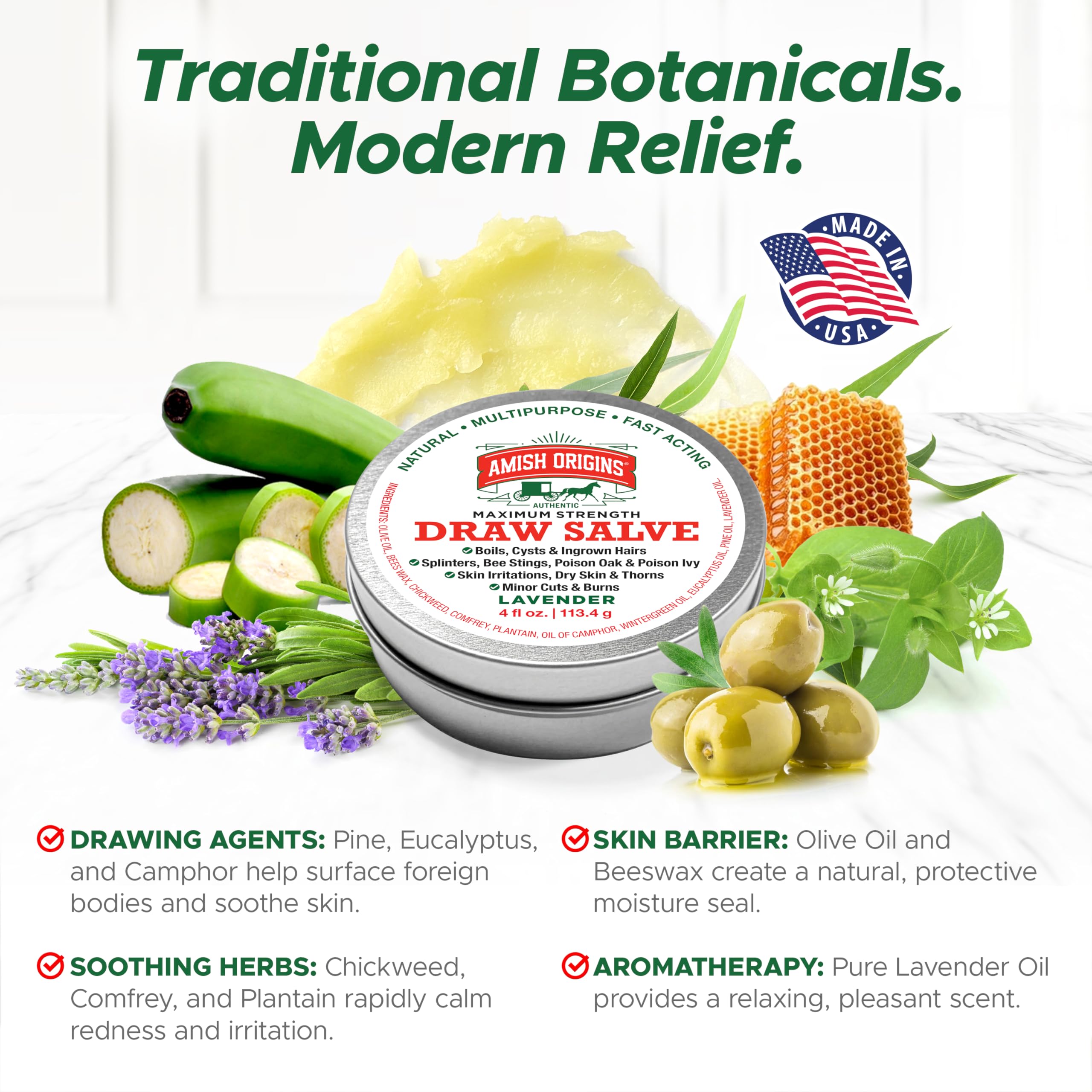 Amish Origins Drawing Salve Ointment for Boil Treatment, Maximum Strength Fast Acting Draw Salve for Splinters, Bee Stings, Anti Itch Cream, Poison Ivy Oak Relief, 2 oz