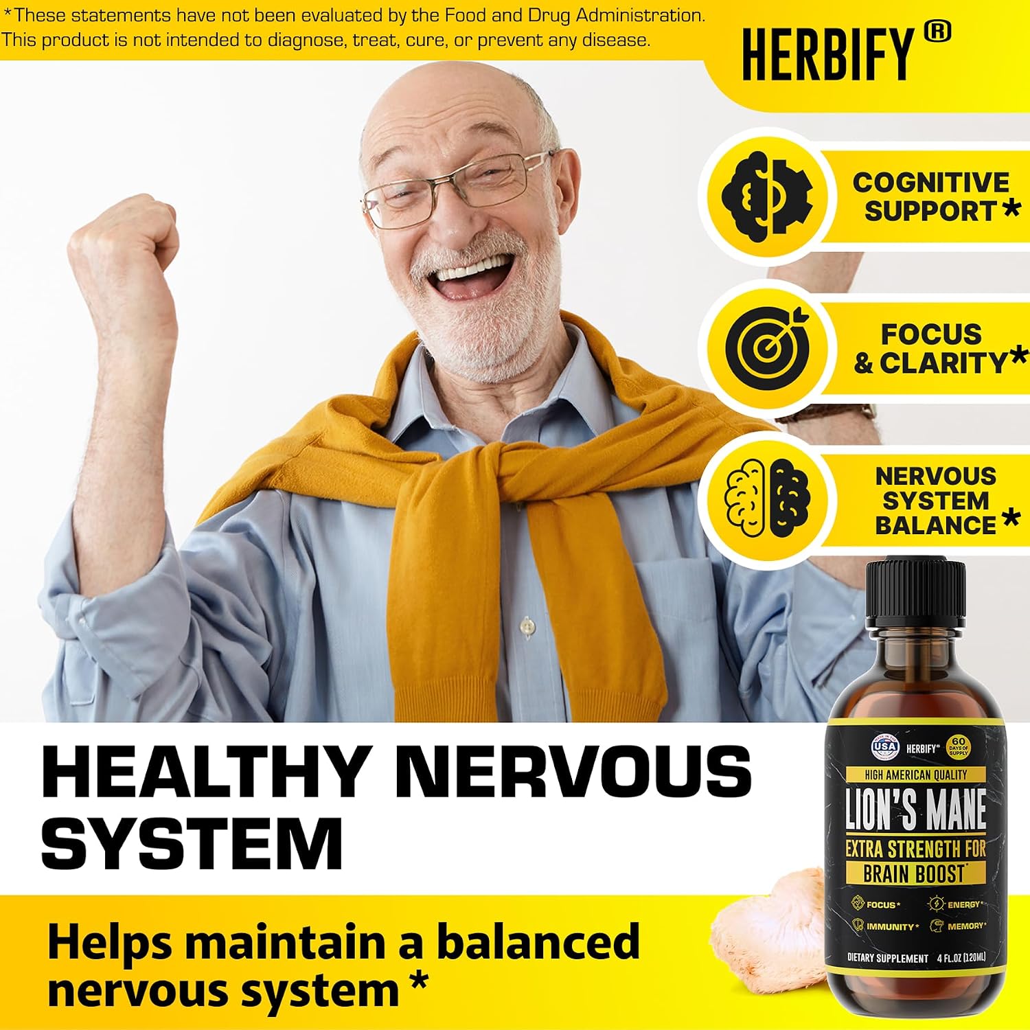 HERBIFY Bundle - Lions Mane & Mullein Grape 4 Fl Oz Drops - Supplement for Memory, Focus & Clarity & Immune Support, Lung Cleanse and Bronchial Support