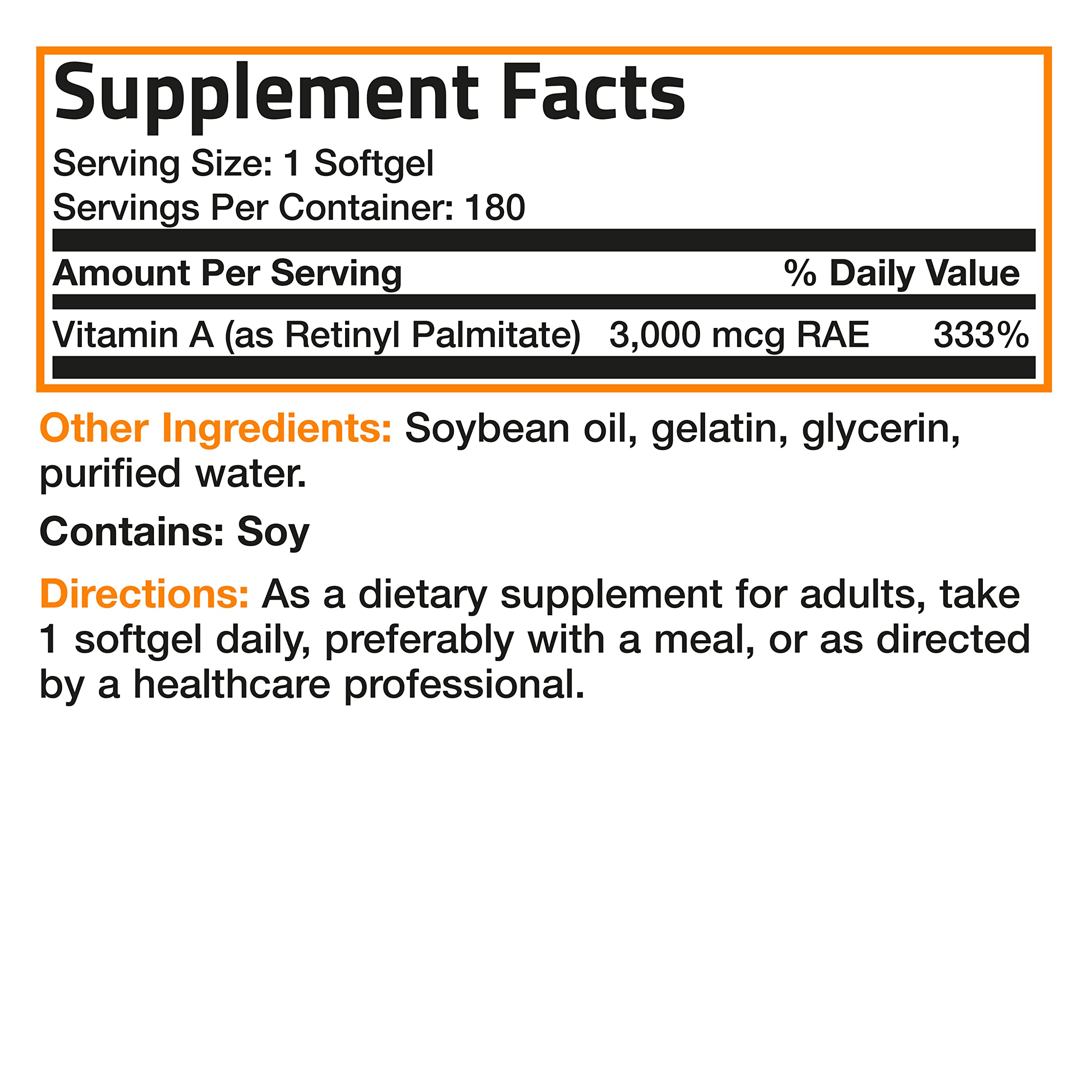 Bronson Vitamin A 10,000 IU Premium Non-GMO Formula Supports Healthy Vision & Immune System and Healthy Growth & Reproduction, 250 Softgels