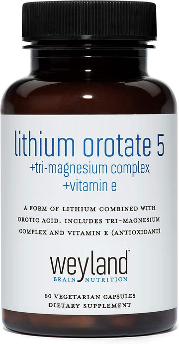Lithium Orotate 5mg + Tri-Magnesium Threonate, Taurinate, Malate + Glycine + Vitamin E, 60 Vegetarian Capsules