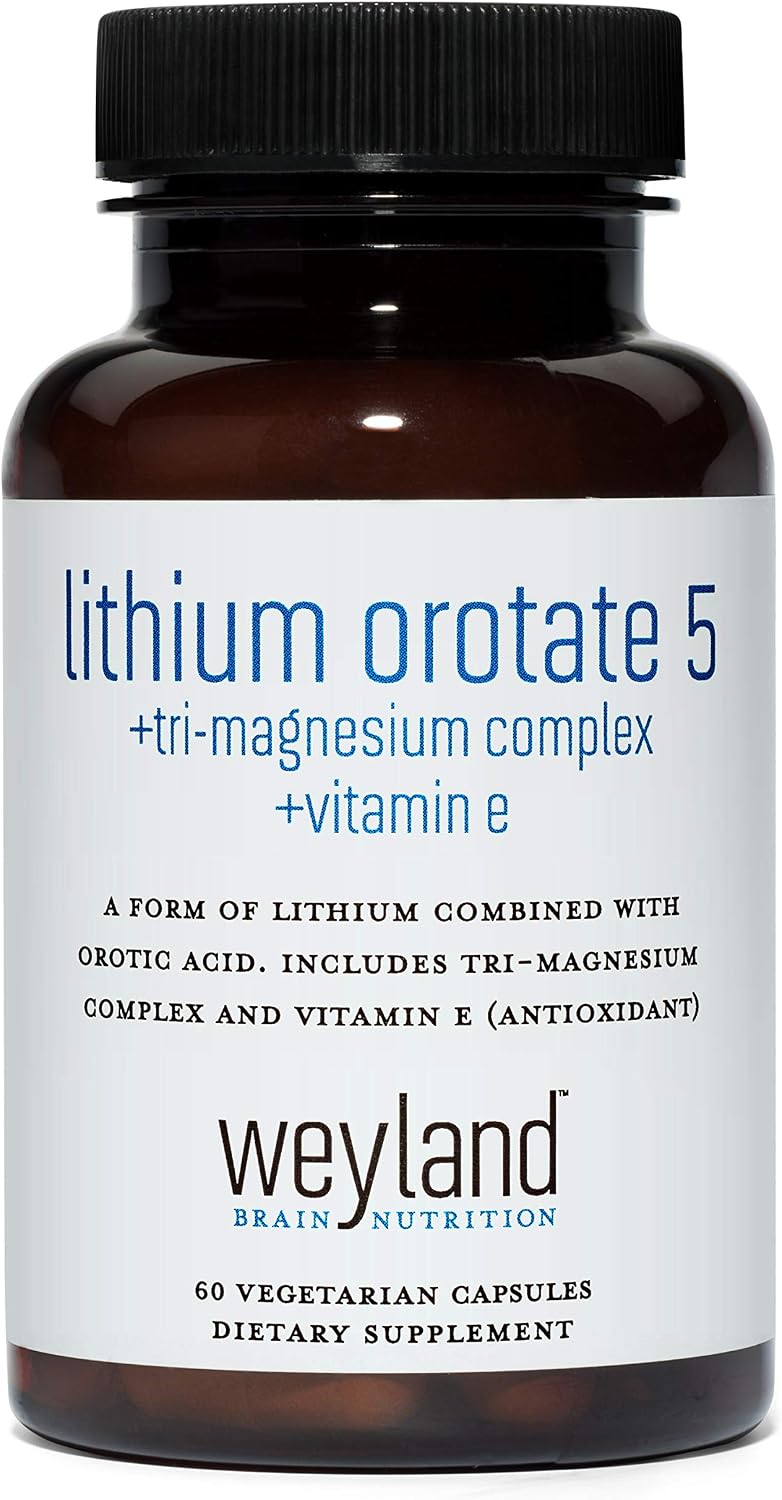Lithium Orotate 5mg + Tri-Magnesium Threonate, Taurinate, Malate + Glycine + Vitamin E, 60 Vegetarian Capsules