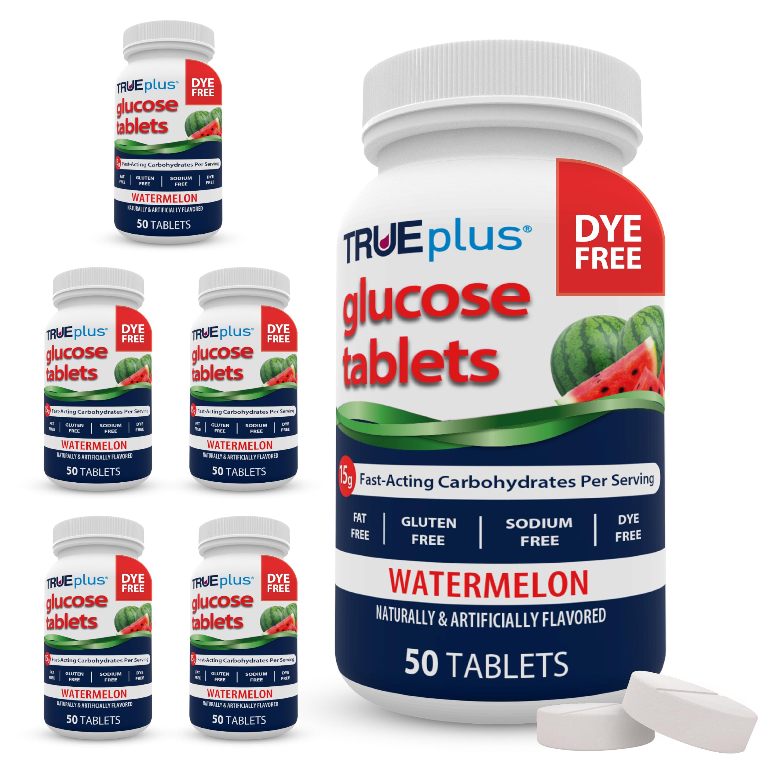 TRUEplus Glucose Tablets, Grape, Raspberry, Orange Flavors, 50 Count | Chewable Tablets, 15g Fast-Acting Carbohydrates, Fat Free, Gluten Free, Boosts Energy, Great Tasting and Easy to Use