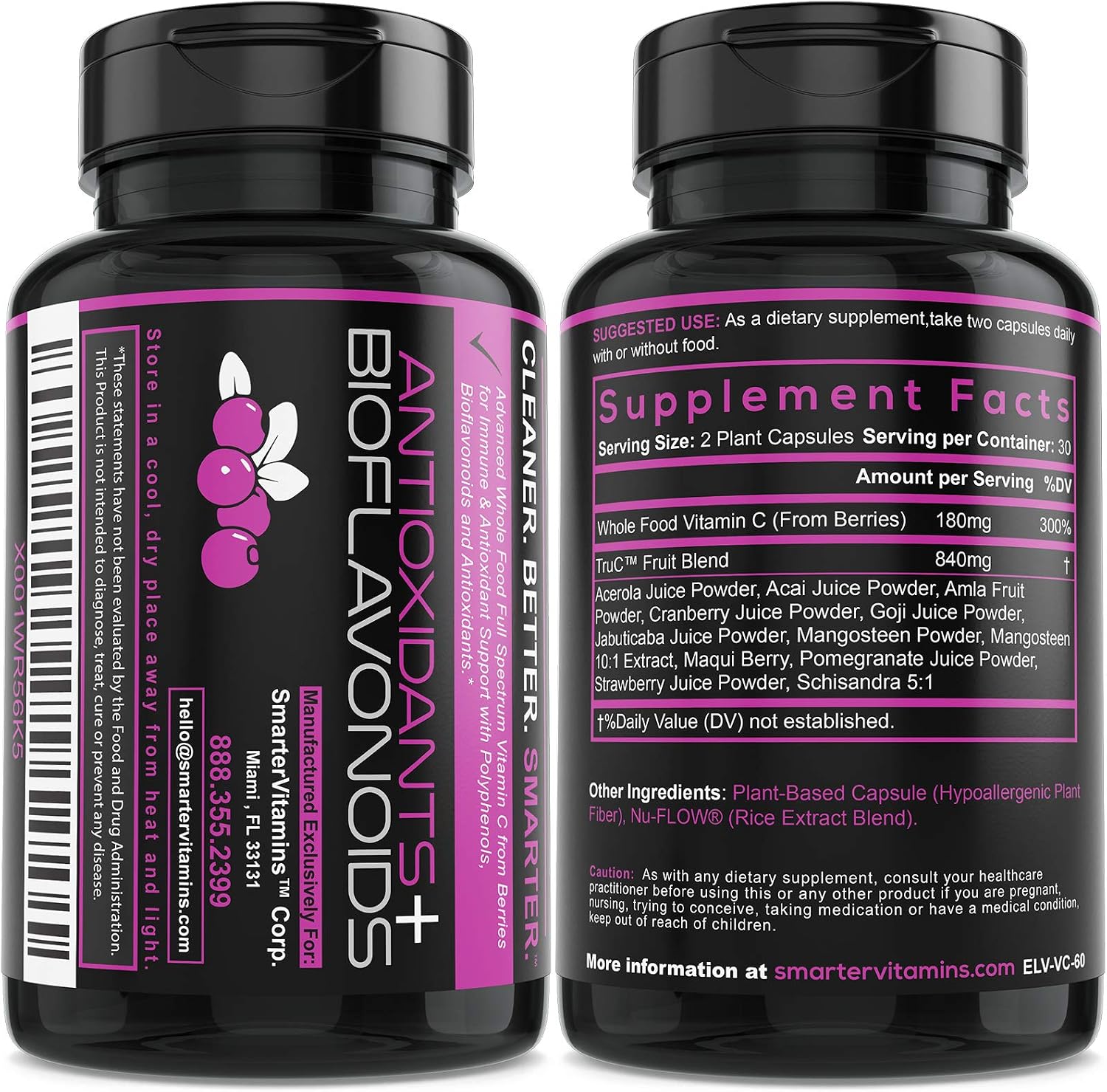 5 Pack Whole Food Vitamin C from 11 Berries with Antioxidants, 300 Capsules | Plant-based TruC with bioflavonoids and polyphenols for immune, collagen and skin support; vegan, non-GMO and easy to digest