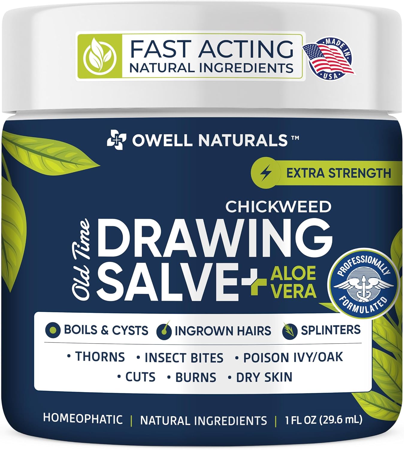 Owell naturals Chickweed Drawing Salve with Aloe Vera for boils, Cyst, Splinters, Poison Ivy/Oak, Skin Disorder, Irritations, Burns, Minor Cuts, Dry Skin, Itching