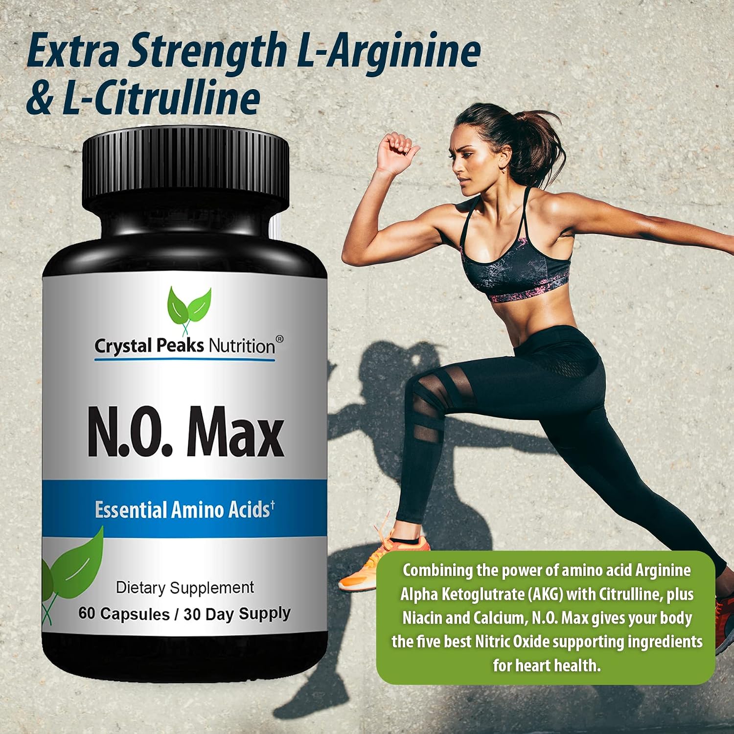 N.O. Max Nitric Oxide Supplement - L Arginine, Citrulline Malate, AAKG, Beta Alanine Amino acids - 60 Capsules