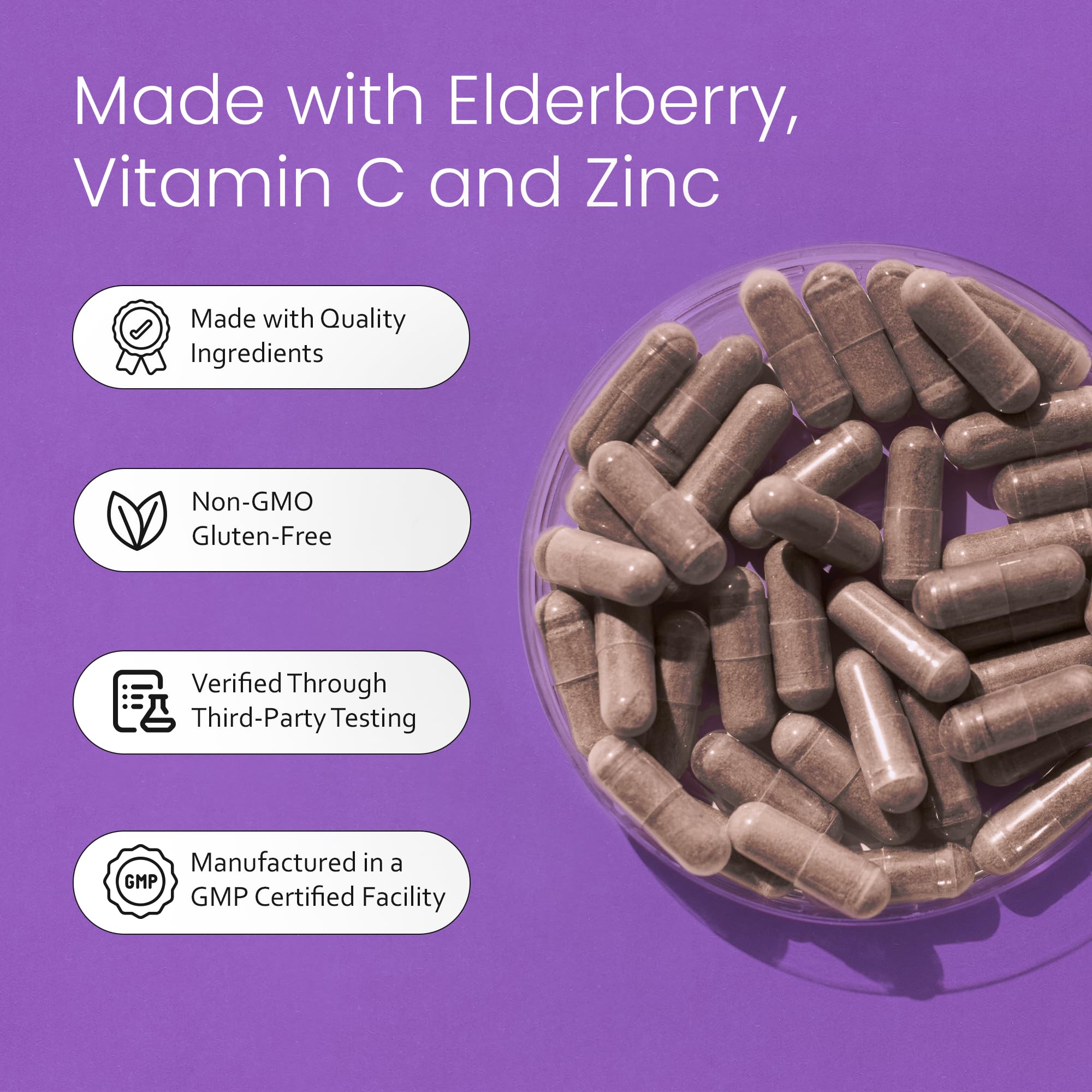 NaturaLife Labs Sambucus Elderberry Capsules – with Vitamin C & Zinc – Immune Support Supplement – 90 Vegan Capsules – Non-GMO & Gluten-Free