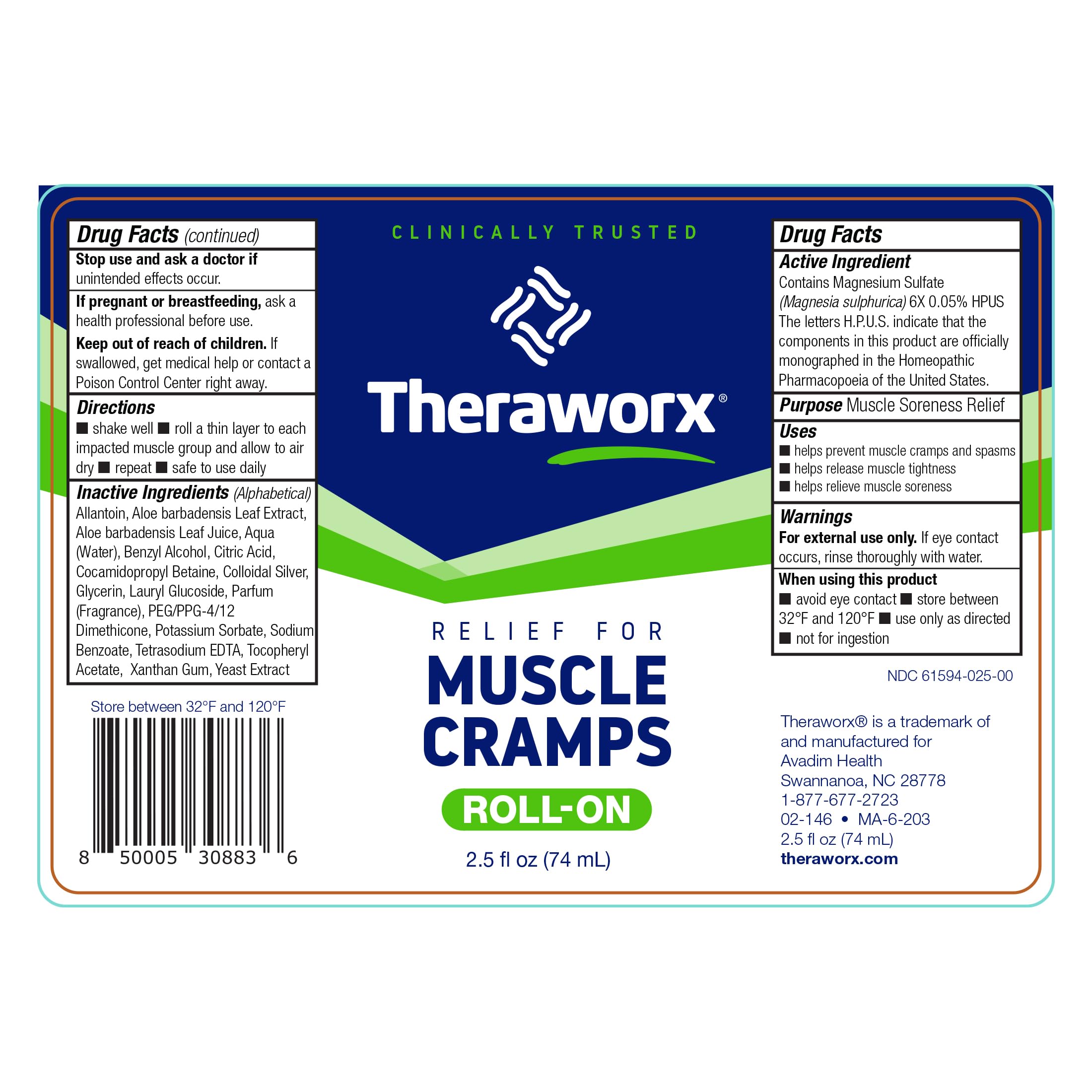 Theraworx Relief for Muscle Cramps Roll-On Fast-Acting Muscle Spasm, Leg Soreness with Magnesium Sulfate - 2.5 oz - 1 Count TheraworxBuy Supplements Australia