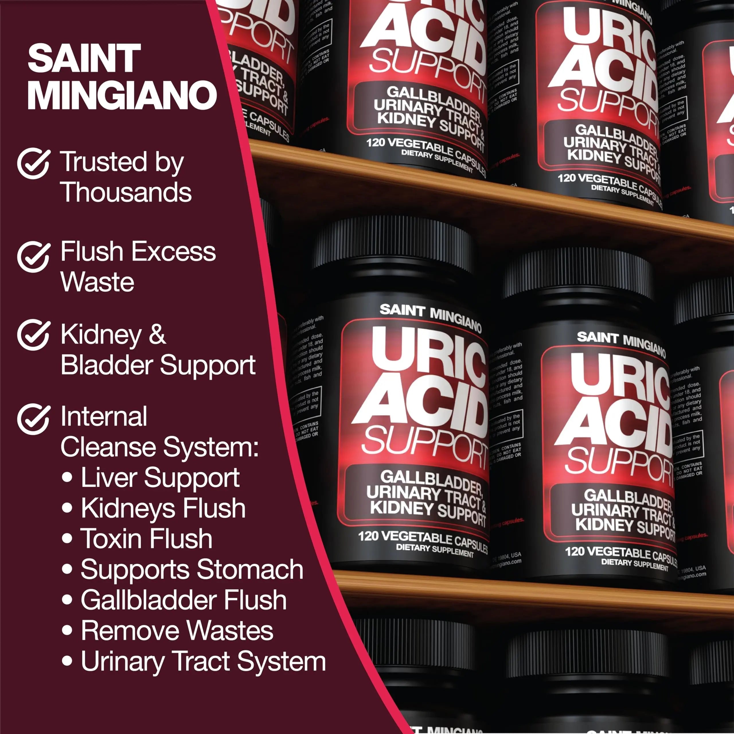 Saint Mingiano Uric Acid Flush for Gout Support -120 Capsules - Supports Kidney Cleanse Detox & Repair, Gallbladder & Urinary Tract Issues - Essential for Detox & Joint Support - Cranberry Extract Saint MingianoBuy Supplements Australia