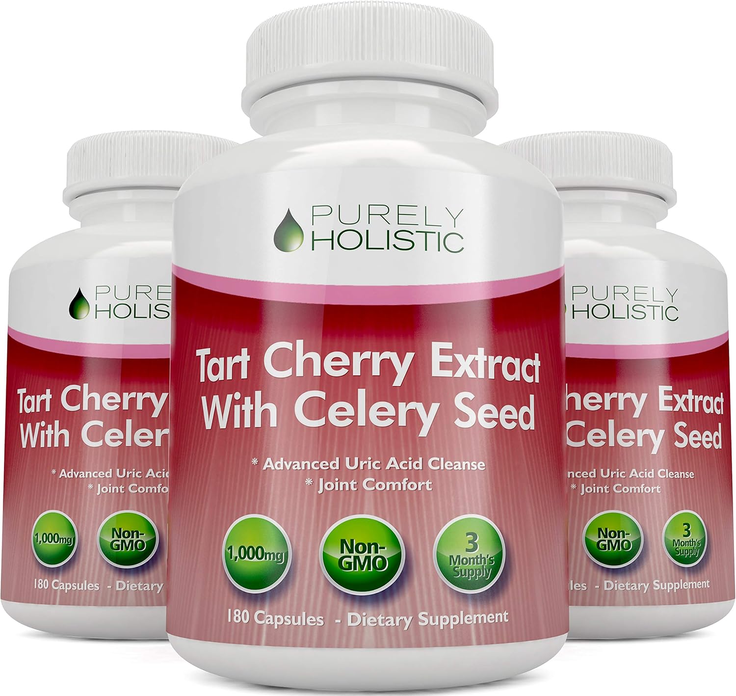 Tart Cherry Capsules with Celery Seed, Uric Acid Support, 3 Month Supply | Premium Montmorency Tart Cherry Extract Capsules, Antioxidant Support for Recovery & Comfort, Non-GMO & Vegetarian, 180 Ct