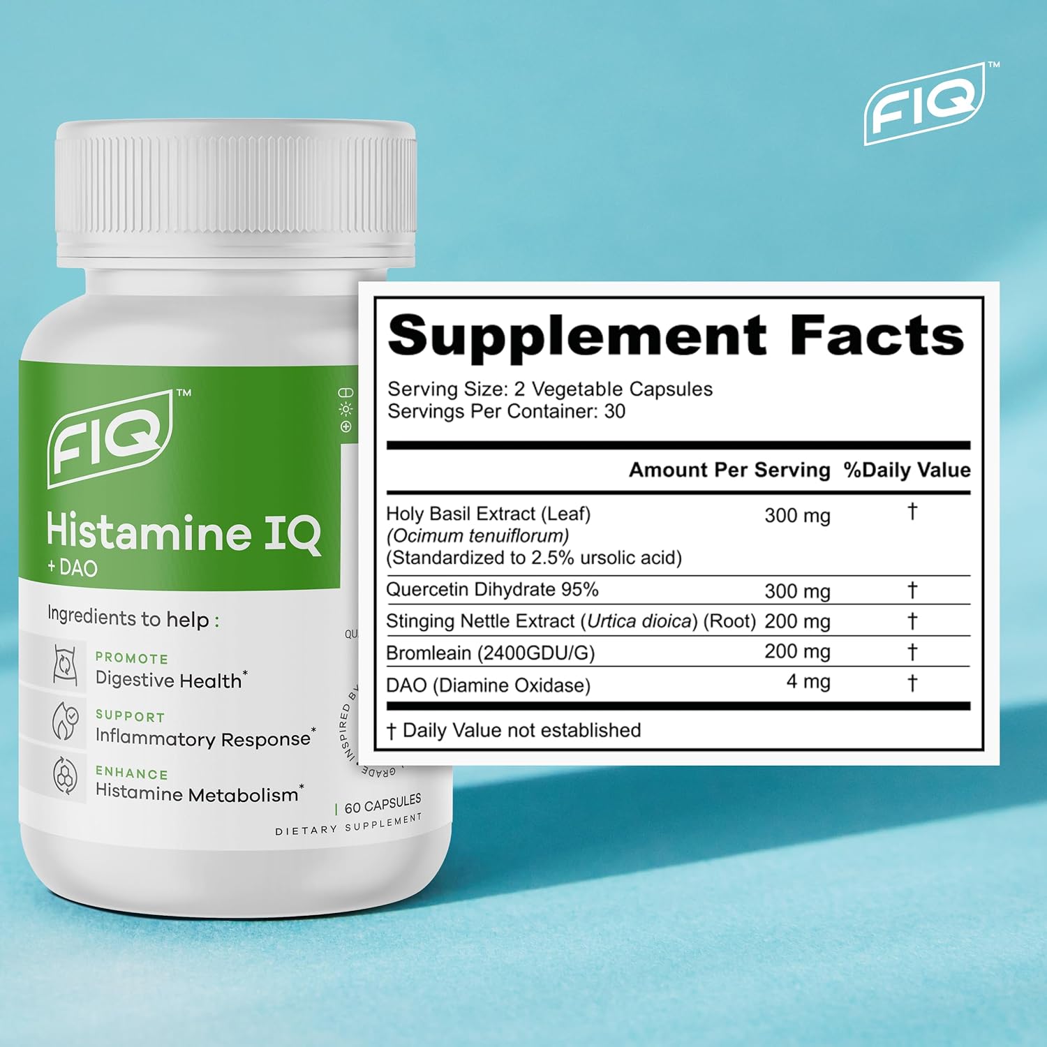 Formula IQ - Histamine IQ - Diamine Oxidase (DAO) Enzyme Supplement - DAO Histamine Blocker - Immune Support - 60 Capsules