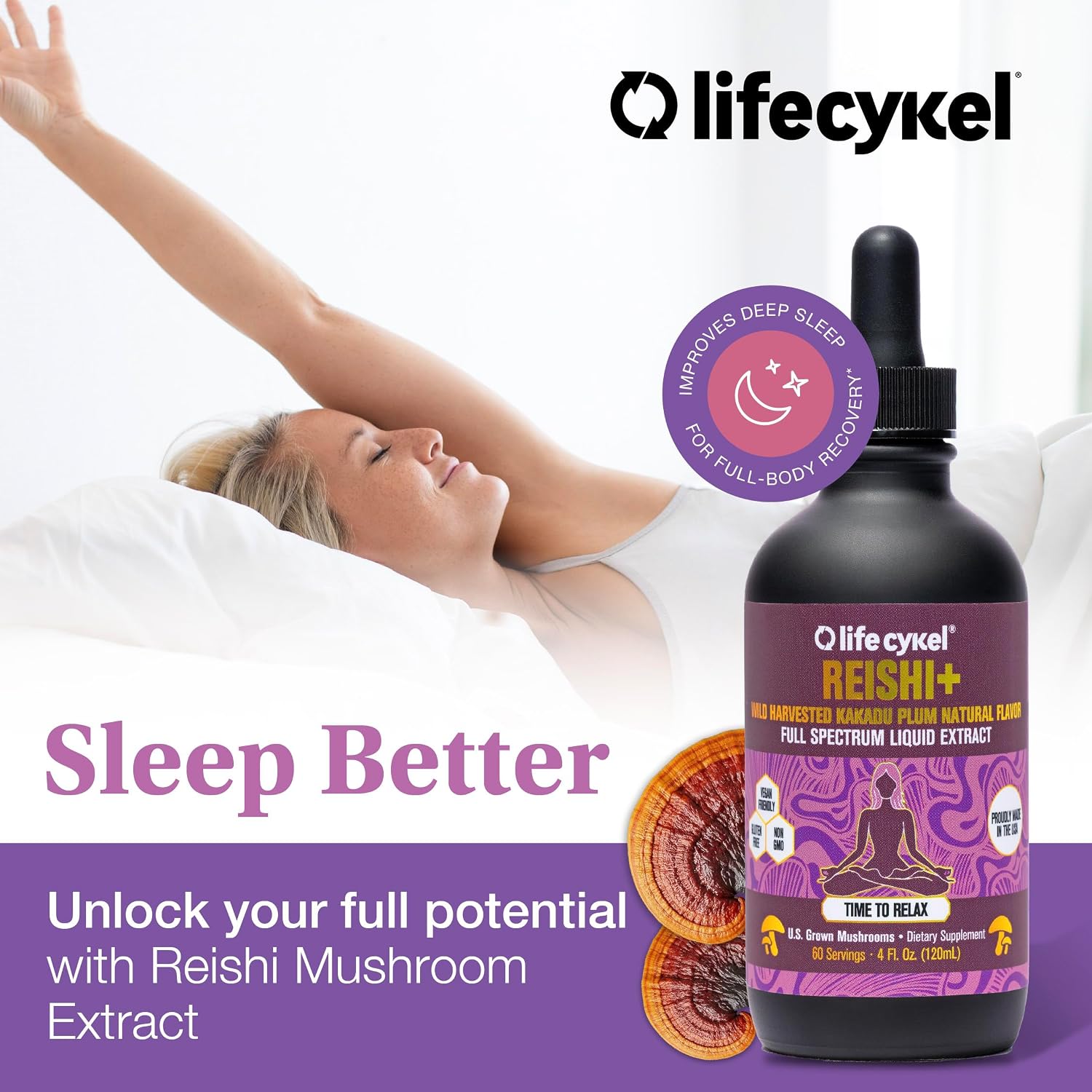 Life Cykel Professional Athletes Pack - Reishi, Lion's Mane & Cordyceps Mushroom Extract- Full-Spectrum Mushroom Tincture for Energy, Focus and Immune Health- Vegan, Non-GMO Formula