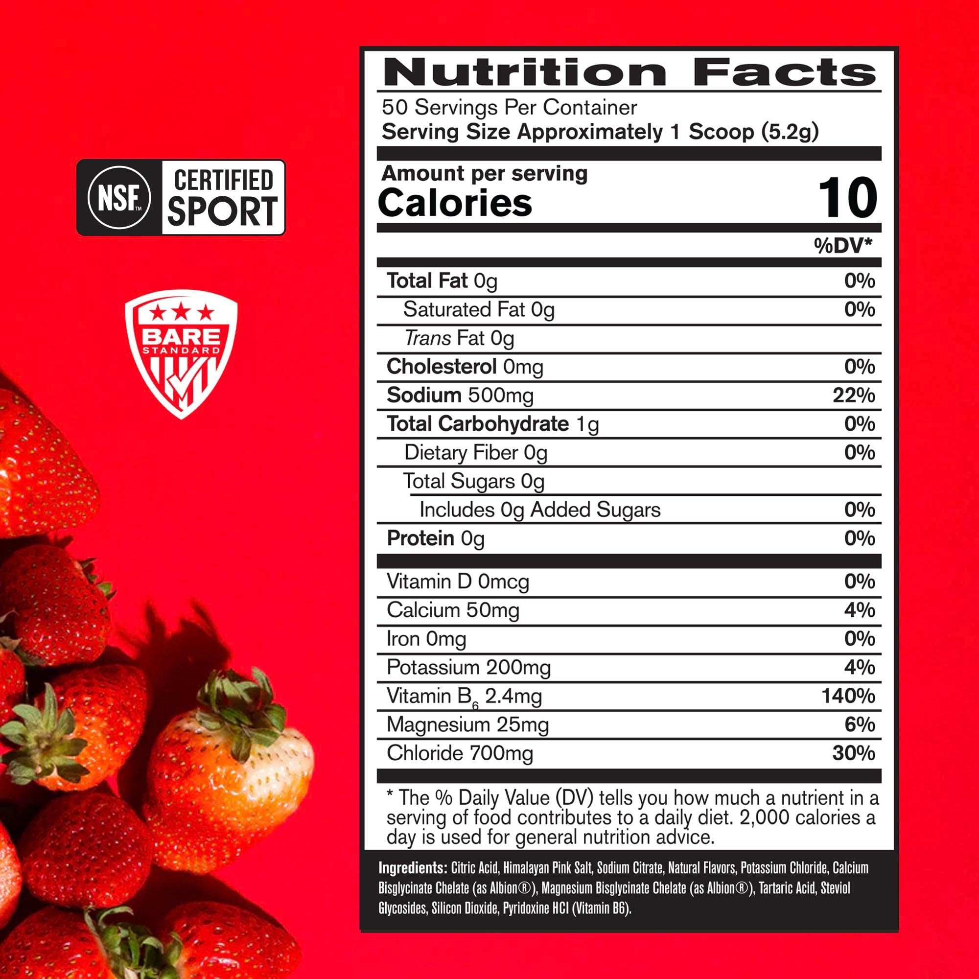 BARE PERFORMANCE NUTRITION BPN Electrolytes Hydration Drink Mix | Sugar Free Electrolyte Powder | 500mg Sodium per Serving | Naturally Sweetened | Lemon Lime, 50 Servings | Zero Sugar, 500mg Sodium per Serving, Naturally Sweetened