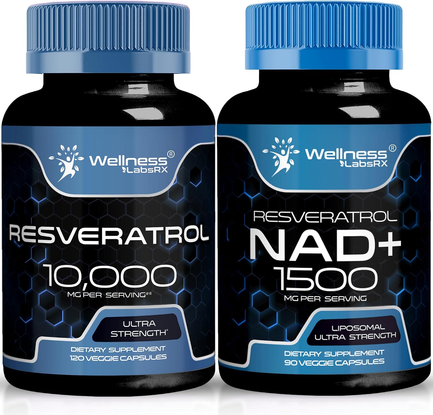 WELLNESS LABSRX Resveratrol Capsules 1000 - NAD+ Supplement Capsules 1500mg | Bundle
