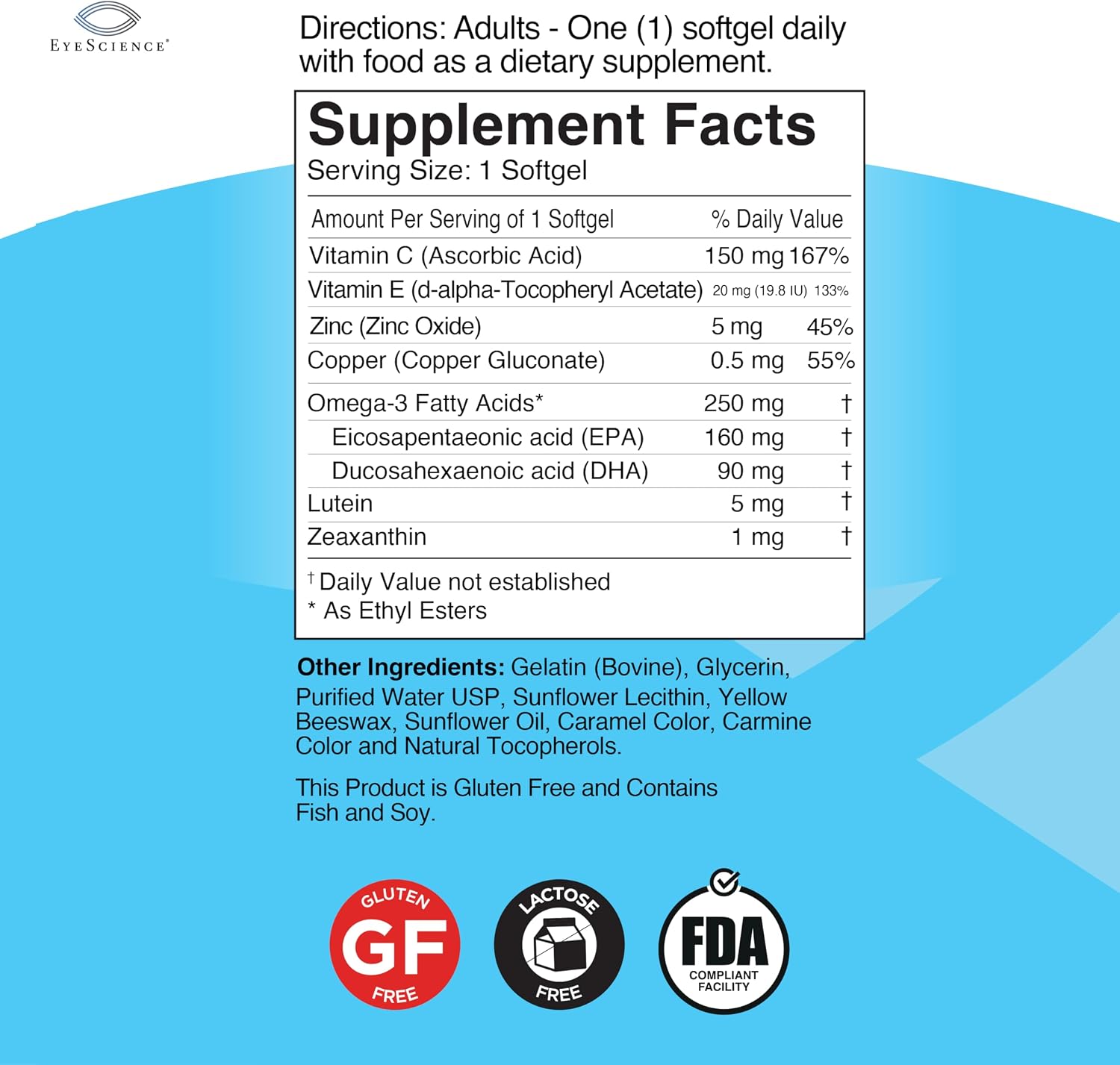 EyeScience Adult Eye Health Vitamins, 60 Softgels | Lutein, Zeaxanthin & Astaxanthin, Blue Light Defense, Non-GMO, Gluten-Free