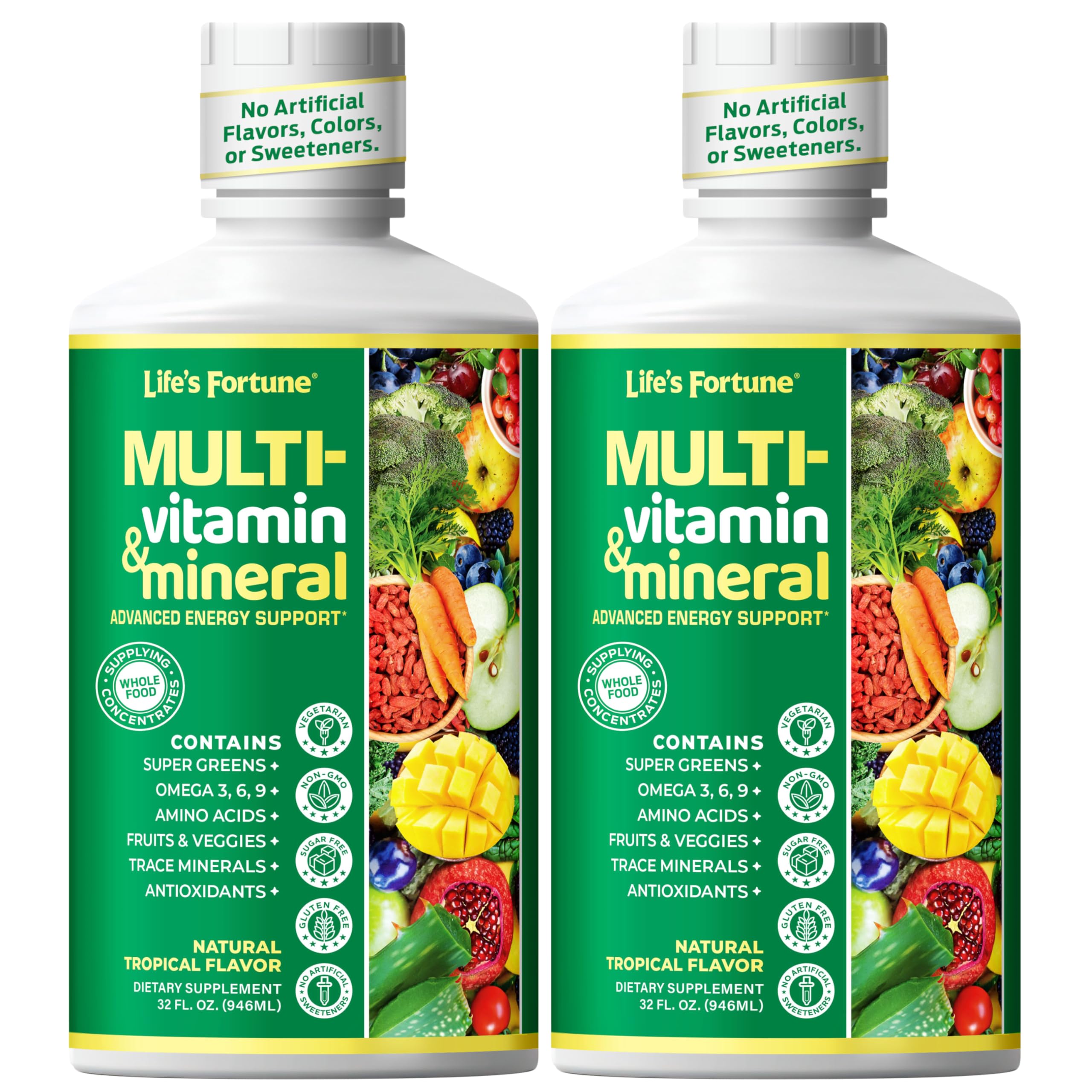 Life’s Fortune Liquid Multivitamin for Adults and Seniors – Fast Absorption Vitamins and Minerals with 90+ Nutrients for Energy and Immune Support – Easy to Digest, Sugar Free, Tropical Flavor, 32 oz