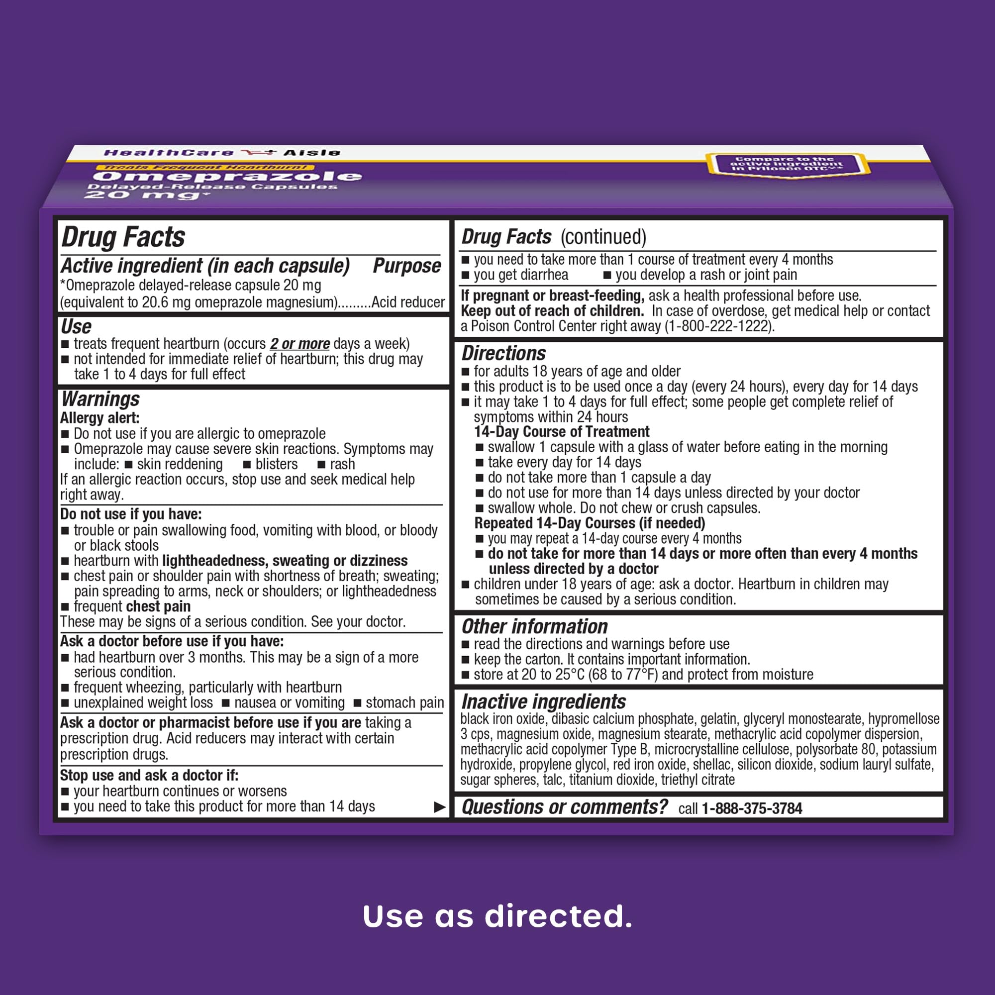 HealthCareAisle Omeprazole 20 mg, 42 Delayed-Release Capsules - Acid Reducer, Treats Frequent Heartburn, 42 Count (Pack of 1) HealthCareAisle buy supplements Au