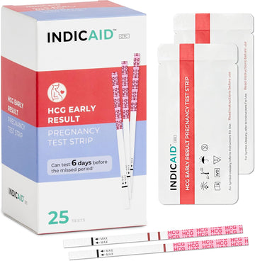 INDICAID 510K Cleared Early Detection Pregnancy Test Strips, High Sensitivity 10mIU to Test 6 Days Before Missing Period, 25 Tests Daily Monitoring of hCG During Pregnancy, Over 99% Accuracy