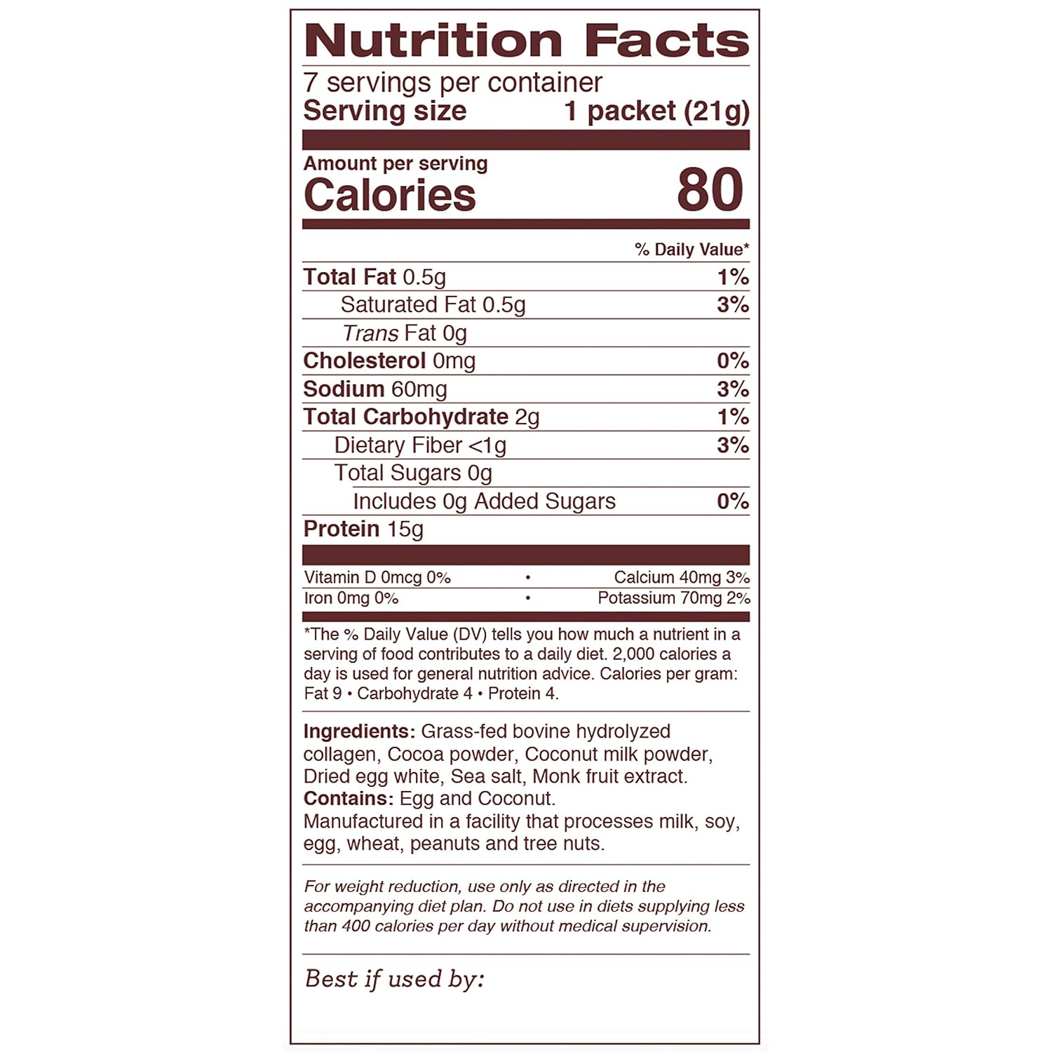Dr. Kellyann Keto Cocoa Hot Chocolate Packets (7 Servings) – Grass-Fed Collagen & Coconut Milk, Sugar-Free, Keto-Friendly, 1 Pack