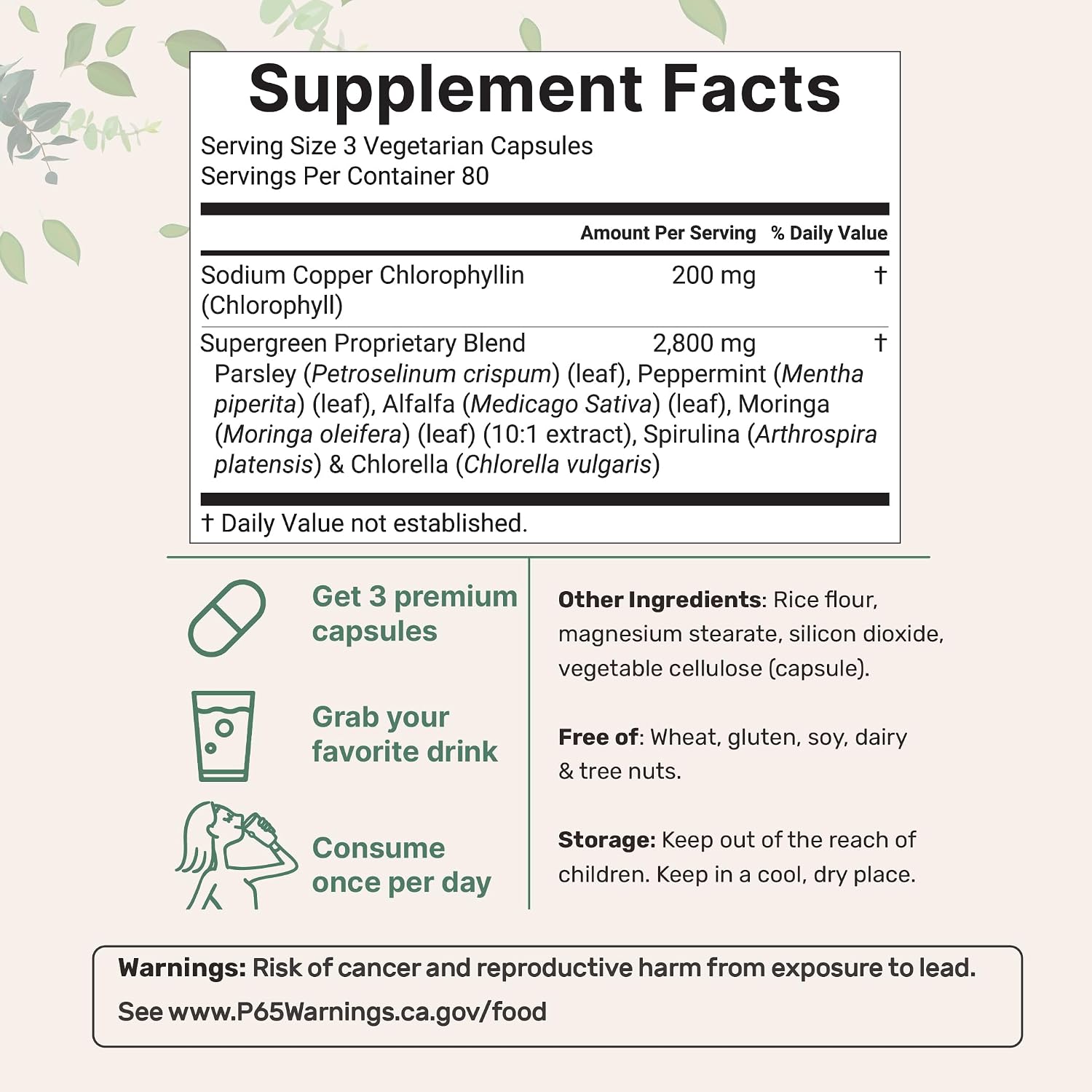 Micro Ingredients Chlorophyll Super Greens Complex | 240 Veggie Capsules with Parsley, Moringa, Spirulina, Chlorella, & More | Gluten-Free, No Additives