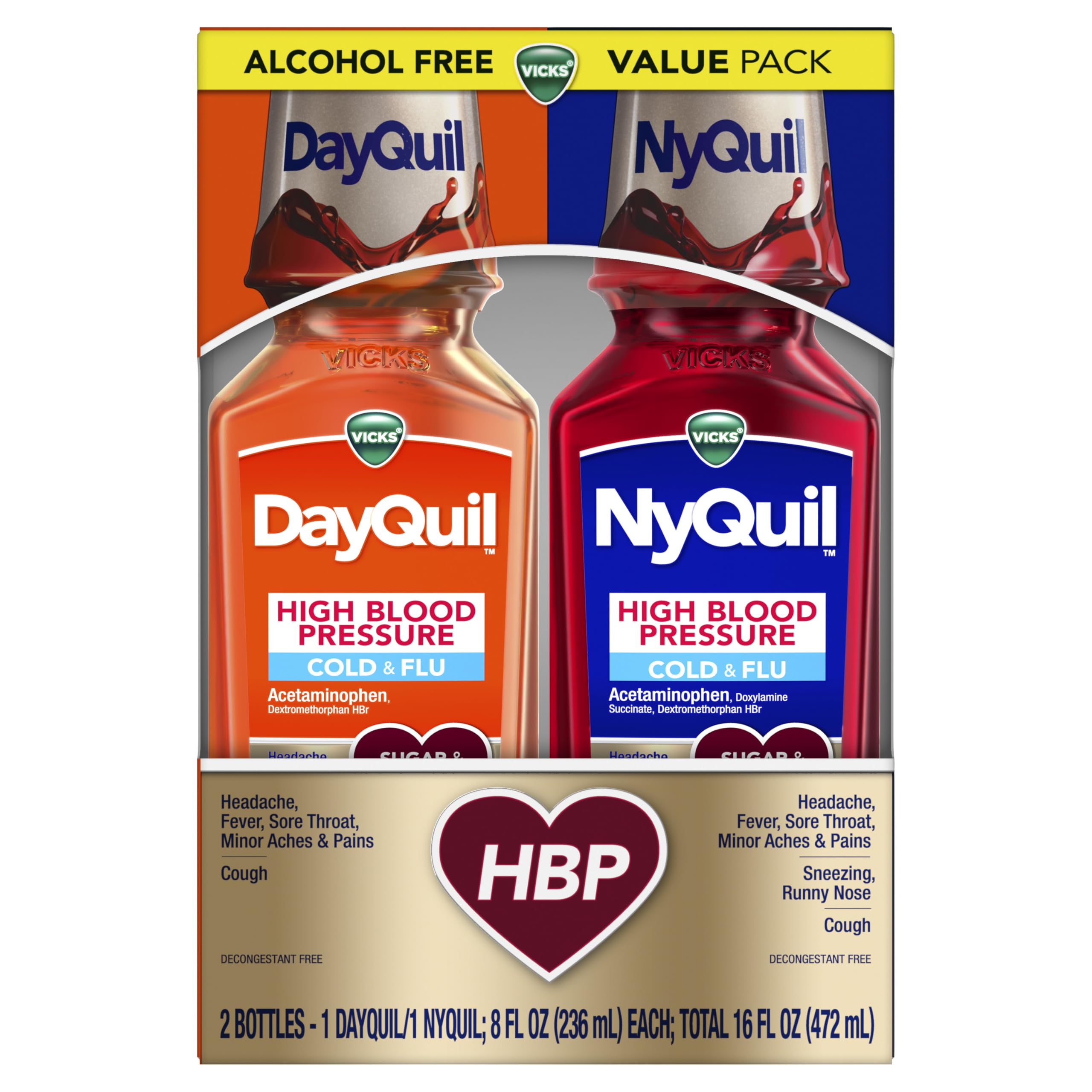VICKS DayQuil & NyQuil High Blood Pressure Cold & Flu Relief Liquid Medicine Co-Pack, Powerful Multi-Symptom Daytime & Nighttime Relief for Cold, Cough, and Flu Symptoms, Sugar & Alcohol Free, 2x8oz Vicks buy supplements Au