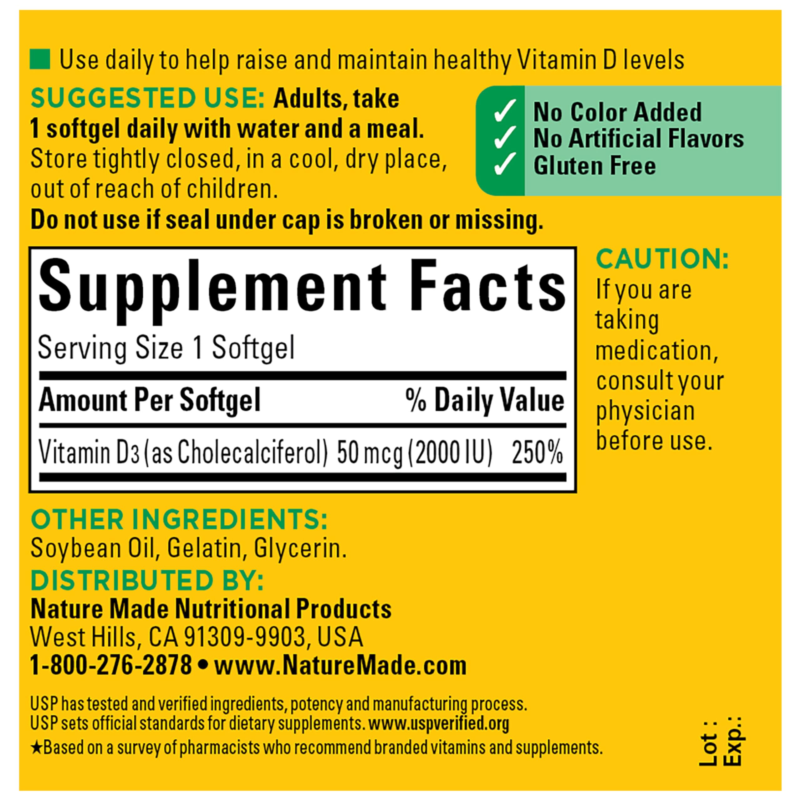 Nature Made Vitamin D3 2000iu 320 Ct. Soft Gels (Packaging May Vary)
