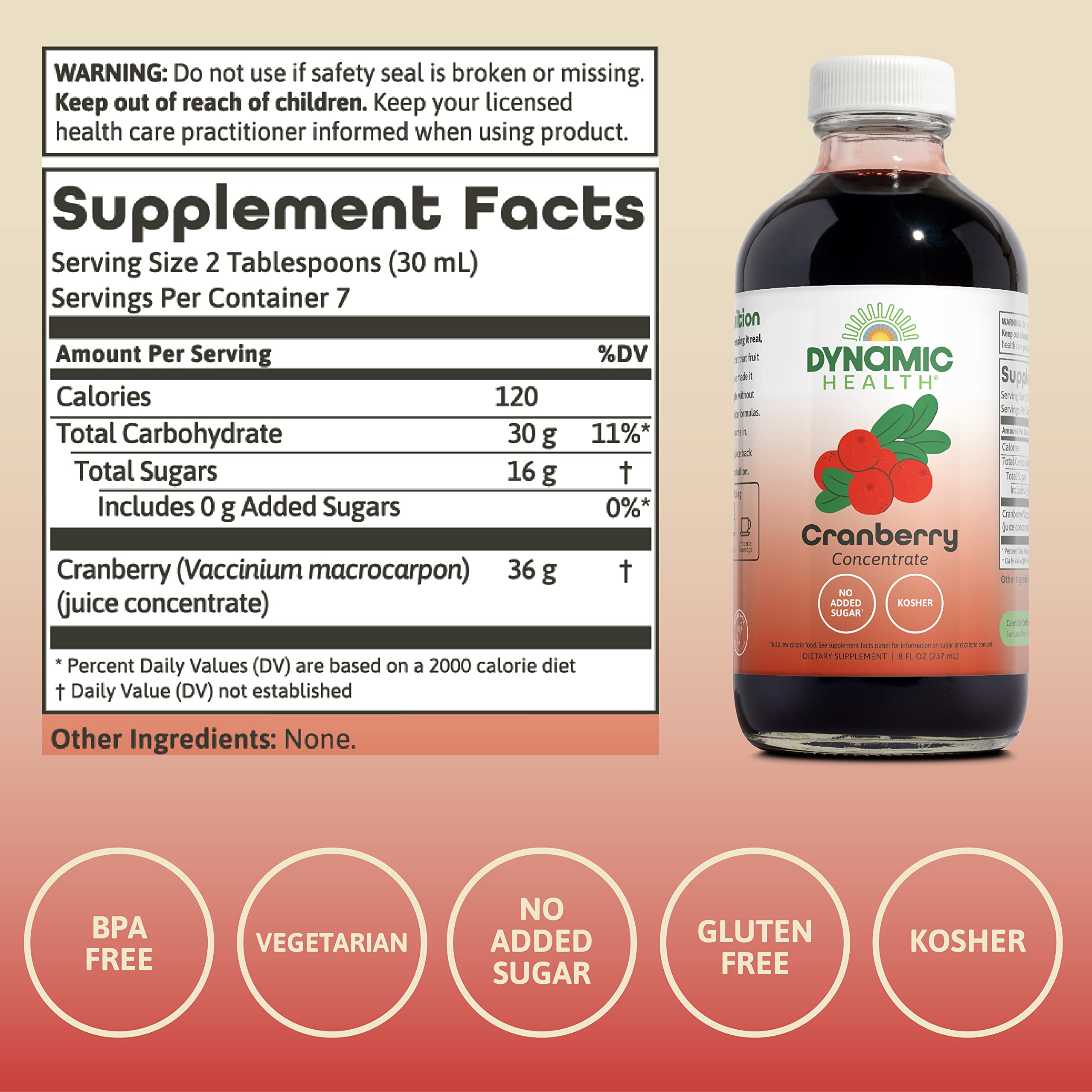 Dynamic Health 100% Pure Black Cherry Juice Concentrate, No Additives, Antioxidant Supplement, Urinary Tract & Joint Support, 16 Fl oz