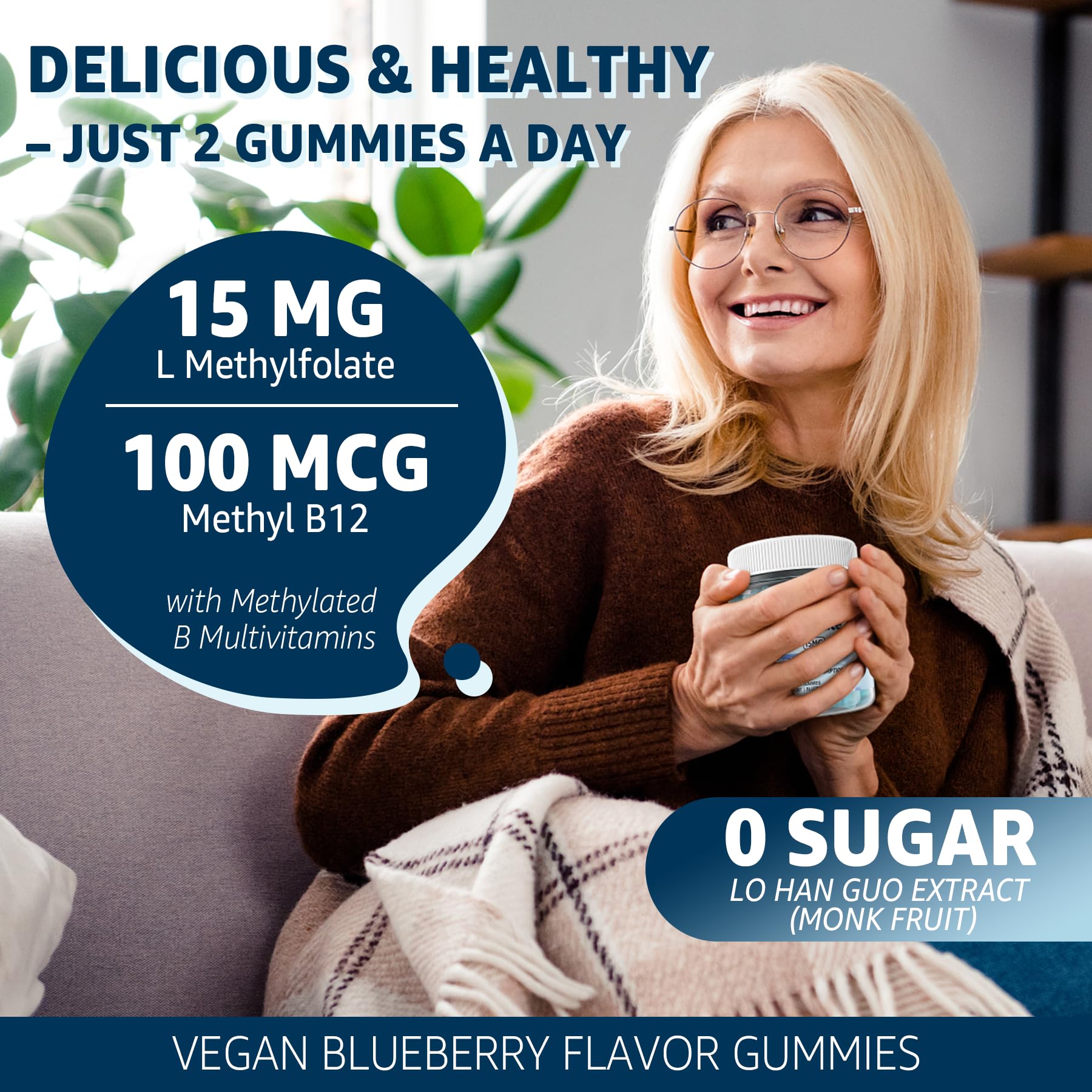 L-MethylFolate 15mg & Methyl B12 Gummies, Methylated B1, B2, B6 Multivitamins - Active 5-MTHF & High Absorption - Supports MTHFR Gene, Cognition, Homocysteine Levels, Folate Metabolism, Vegan, 120 Cts