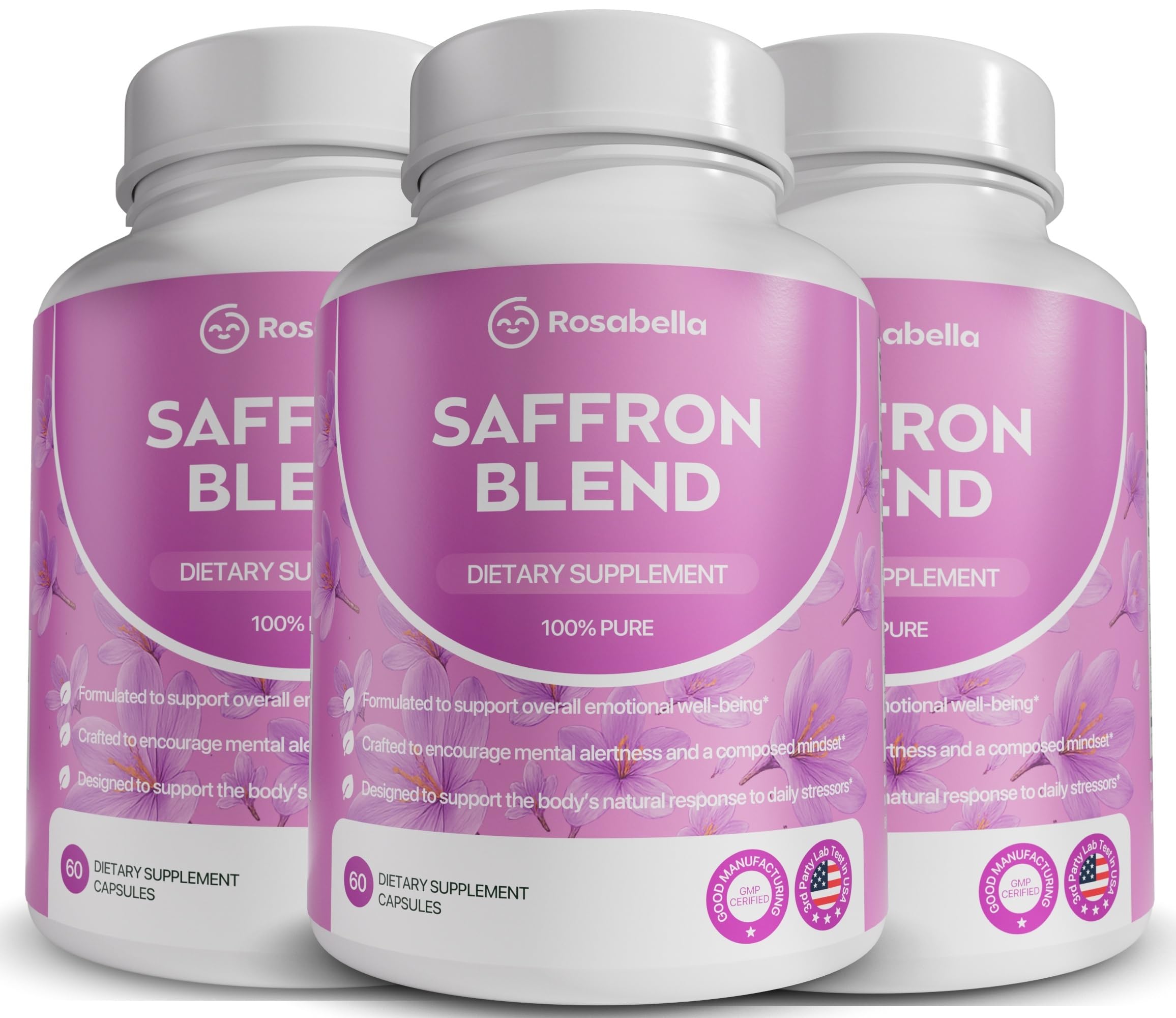 Rosabella Saffron Blend Supplement for Men & Women – Saffron, B6, Magnesium & Herbal Extract Capsules – Supports Mood, Focus & Clarity – Non-GMO, Gluten-Free – 60 Capsules – 30-Day Supply
