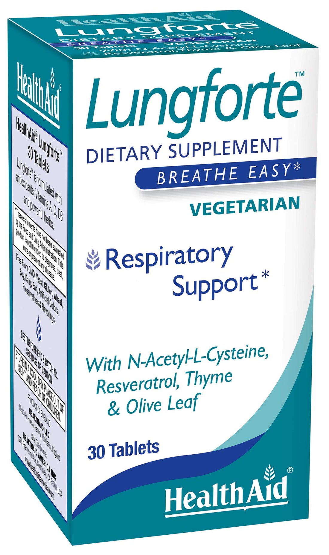 HealthAid LungForte 30 Tablets – Daily Antioxidant Lung Support with NAC, Resveratrol, Olive Leaf, Thyme & Vitamins A, C & D3 – Vegetarian, Non‑GMO HealthAidBuy Supplements Australia