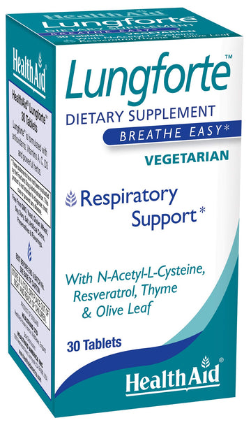HealthAid LungForte 30 Tablets – Daily Antioxidant Lung Support with NAC, Resveratrol, Olive Leaf, Thyme & Vitamins A, C & D3 – Vegetarian, Non‑GMO HealthAidBuy Supplements Australia