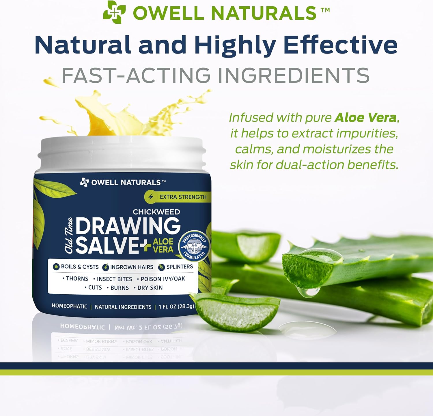 Owell naturals Chickweed Drawing Salve with Aloe Vera for boils, Cyst, Splinters, Poison Ivy/Oak, Skin Disorder, Irritations, Burns, Minor Cuts, Dry Skin, Itching