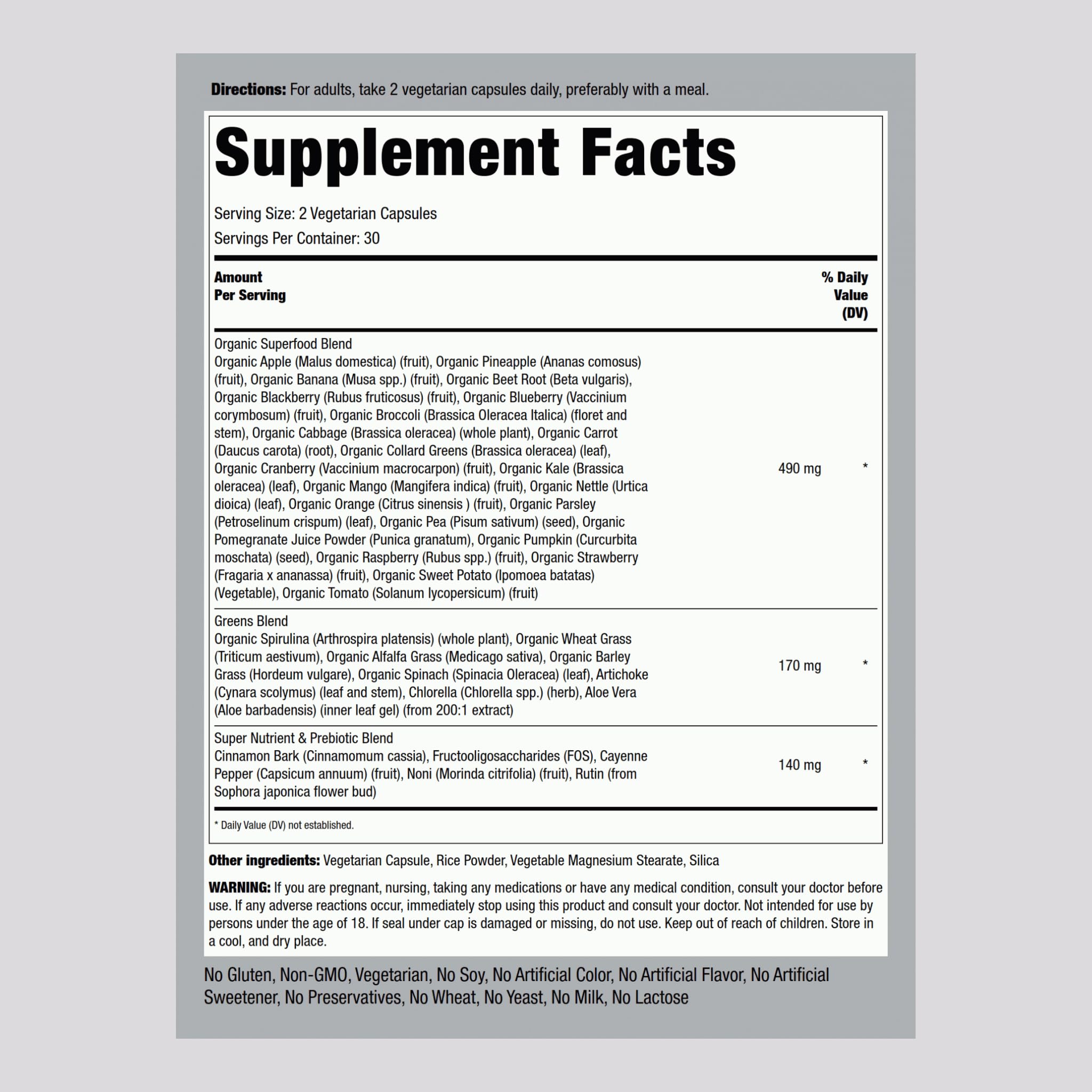 Piping Rock Fruits and Veggies Supplement | 60 Capsules | Superfood Fruit and Vegetables Vitamins | with Prebiotic Blend | Vegetarian Formula | Non-GMO, Gluten Free Piping RockBuy Supplements Australia