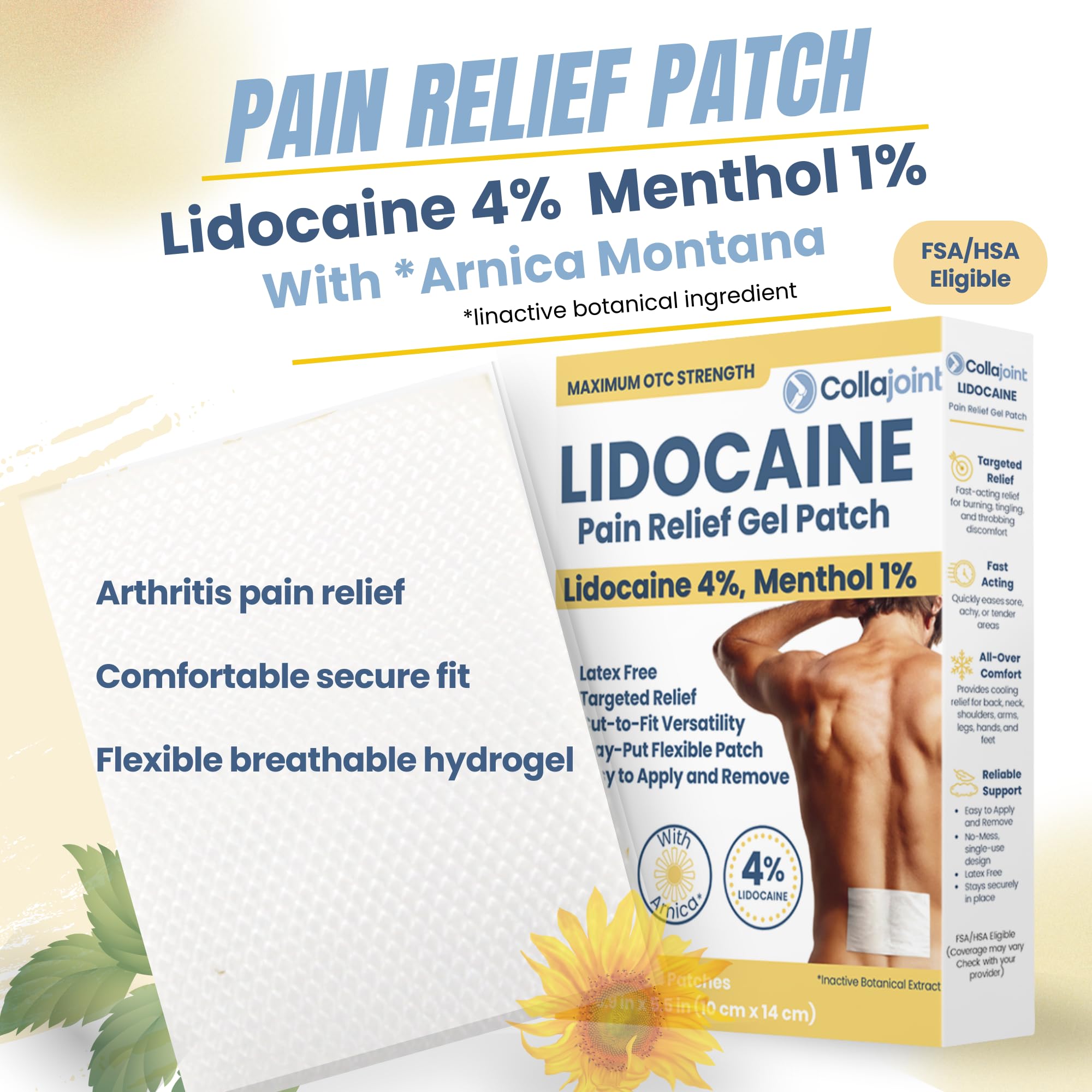 Collajoint Maximum-Strength Lidocaine 4% & Menthol 1% Hydrogel Pain Relief Patch with Arnica Montana Flower Extract-Temporary Numbing & Cooling Relief for Sore Muscles, Stiff Joints & Arthritis CollajointBuy Supplements Australia