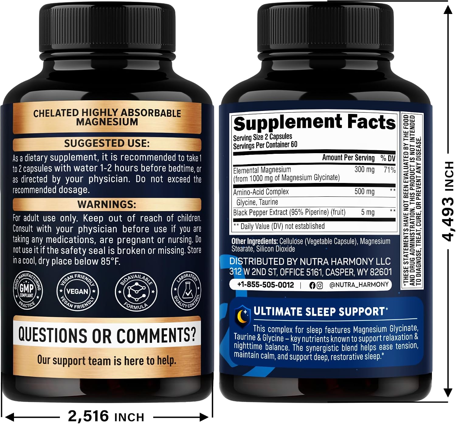Magnesium Glycinate - Sleep & Relaxation Support - Extra Strength Glycinate, Glycine & Taurine 1500 mg - Magnesium Supplement for Women & Men - Chelated & High Absorption - Lab Tested - 120 Capsules