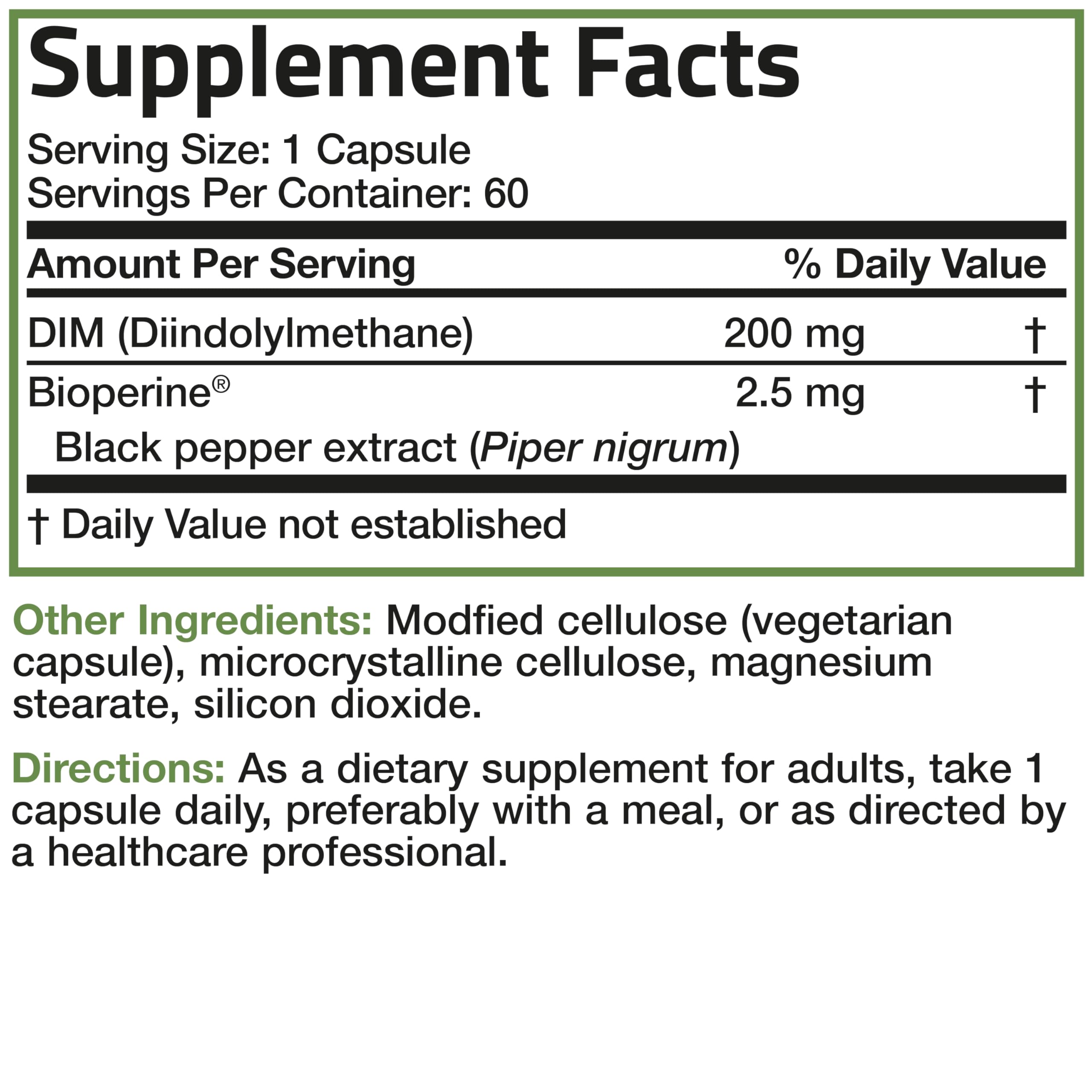 Bronson DIM 200 MG Supplement Diindolymethane with BioPerine for Enhanced Absorption, Estrogen Metabolism & Maintains Balanced Hormone Levels, 60 Vegetarian Capsules