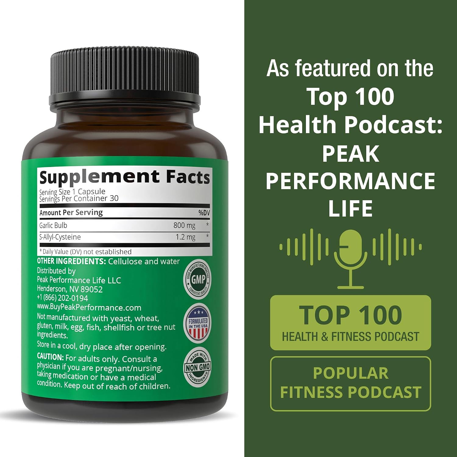 Peak Performance Aged Black Garlic Capsules. Raw Vegan Pure Odorless Extract Supplement Pills for Cholesterol, and Immune Support. from Garlic Bulb with S-Allyl Cysteine and Antioxidants