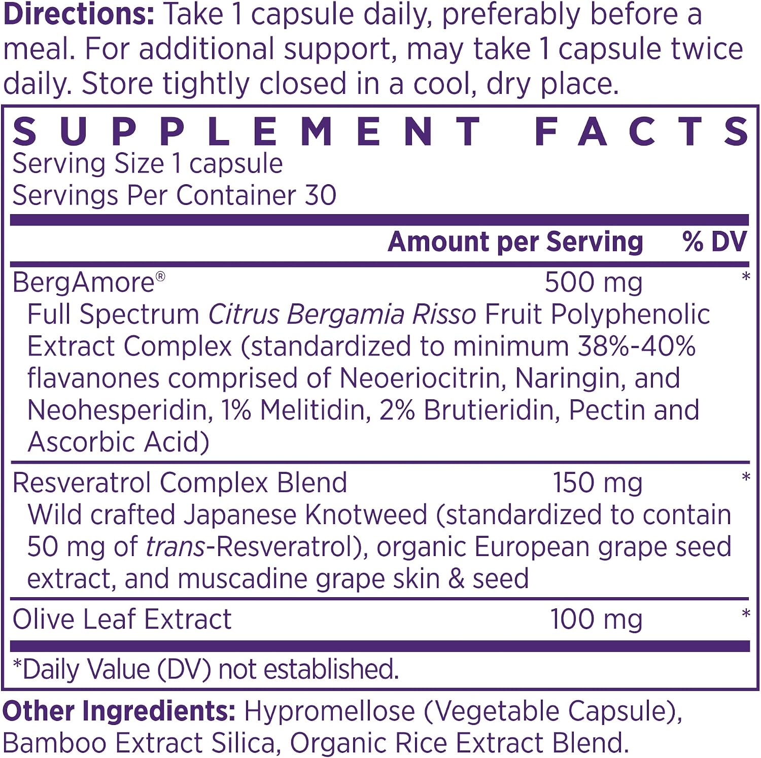 NAOMI Italian Citrus Bergamot 500mg with Resveratrol - Supports Healthy Cholesterol & Triglyceride Levels Already in Normal Range - Patented BergAmore® Extract, 7 Key Polyphenols, 30-Day Supply