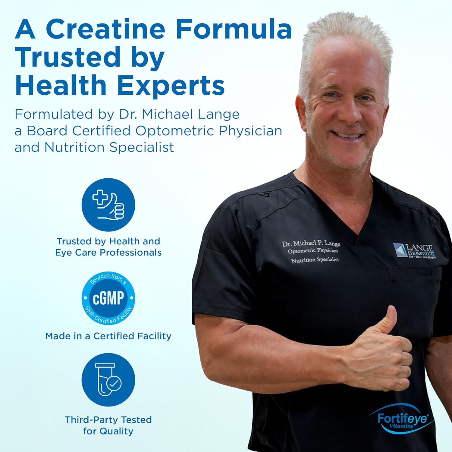 Fortifeye Creatine Monohydrate Powder 30 Servings, Creapure Supplement with myHMB 3000mg and Vitamin D 12.5mcg, 5g Pure Formula for Daily Strength Training, Muscle Support and Performance for Adults