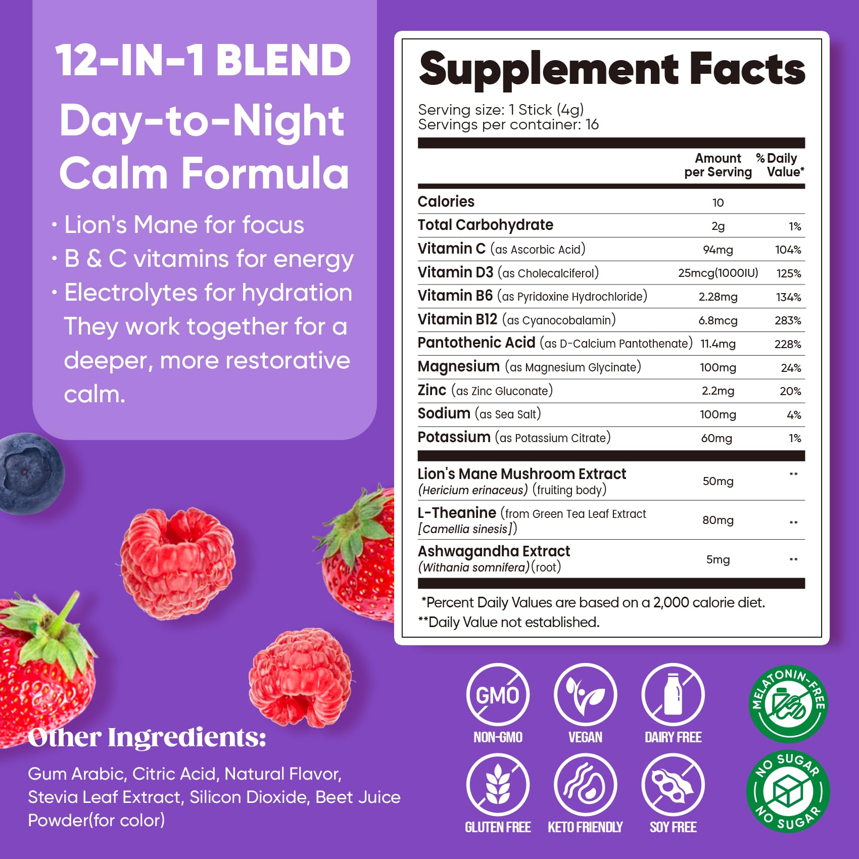 Venture Pal Calm Drink Mix, 12-in-1 Cortisol Reducer & Sleep Aid | Magnesium Glycinate, Ashwagandha, L-Theanine & Vitamin D, Calm Magnesium Powder for Relax & Focus, No Sugar, Non GMO