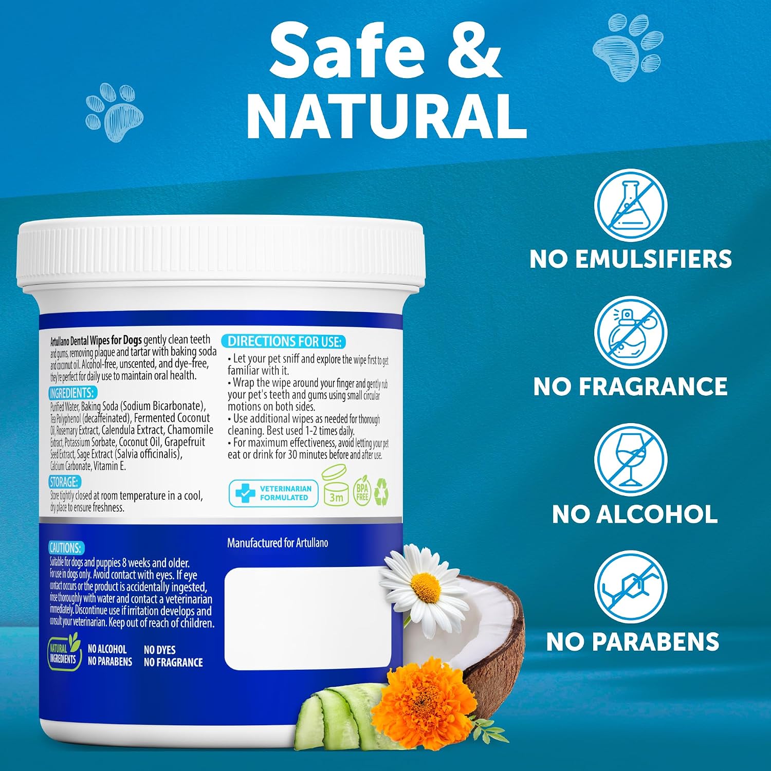 Dog Teeth Cleaning Wipes - 50 Dog Dental Care Finger Wipes - Finger Toothbrush for Removing Plaque, Tartar Buildup, Bad Breath - Oral Freshness, Healthy Teeth & Gum Support with Coconut Oil, Unscented