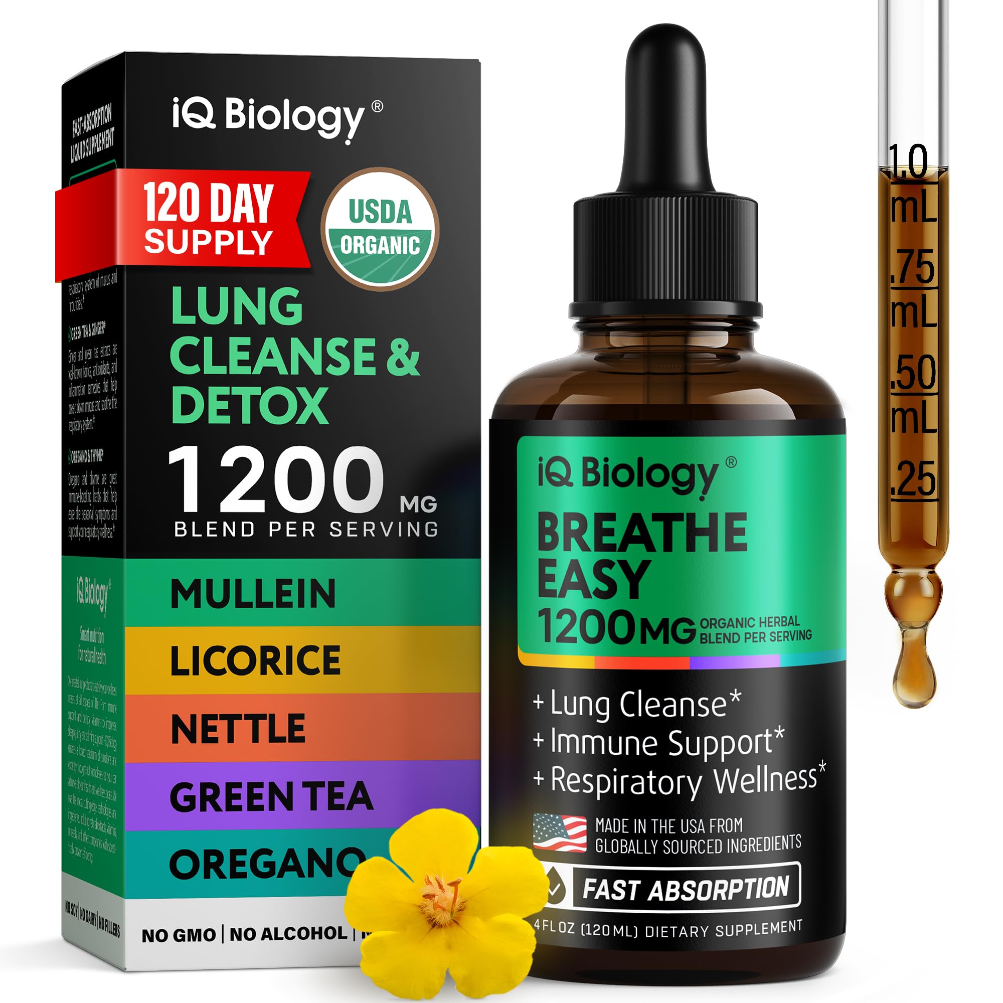 Mullein Drops for Lungs - USDA Organic Mullein Leaf Extract Supplement, 2oz | Supports Respiratory & Immune Health, Mucus Comfort*
