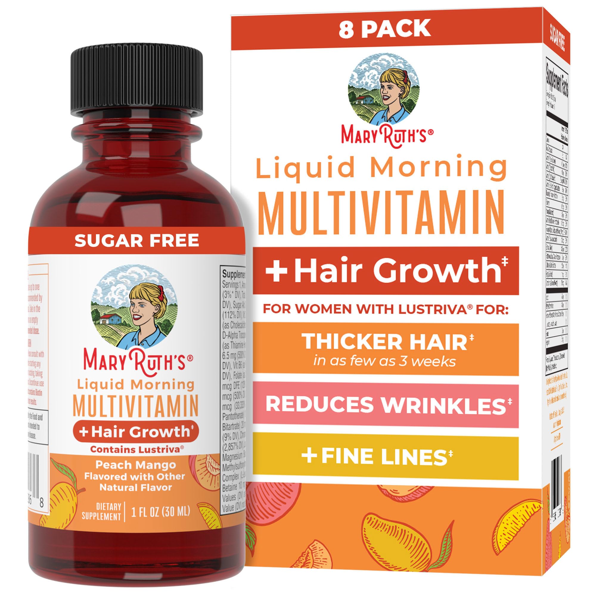 MARYRUTH'S Liquid Multivitamin + Hair Growth | Clinically Tested in Women for Thicker Hair & Facial Wrinkles | Biotin 10000mcg | Lustriva Hair Growth Supplements | Skin Care | Ages 18+ | 15.22 Fl Oz