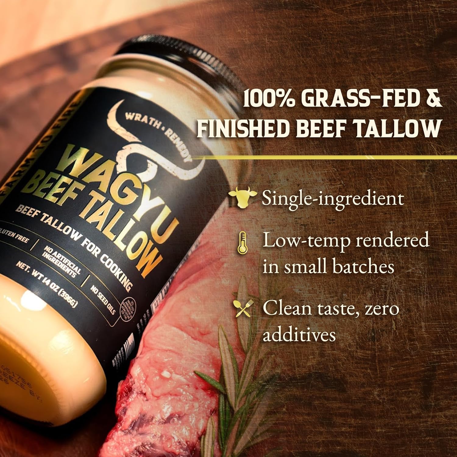 Wrath & Remedy Wagyu Beef Tallow for Cooking (14 oz) & Organic Beef Tallow for Skin - 4 OZ (Eucalyptus)