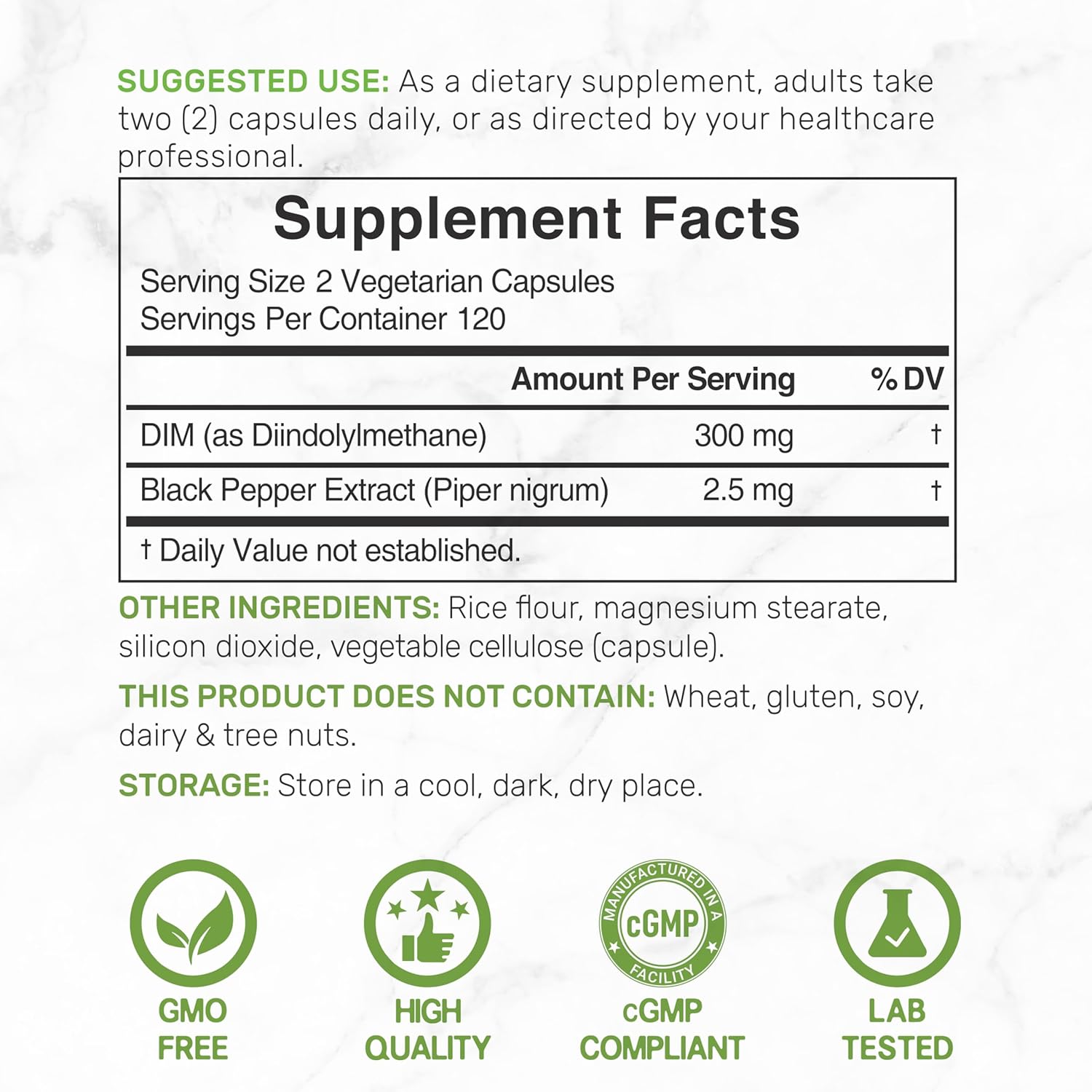 DIM Supplement 300mg with Black Pepper, 240 Vegetarian Caps, 4 Months Supply | 2-in-1 Dim Supplement for Women & Men | Diindolylmethane Plus Black Pepper Extract for Enhanced Absorption*