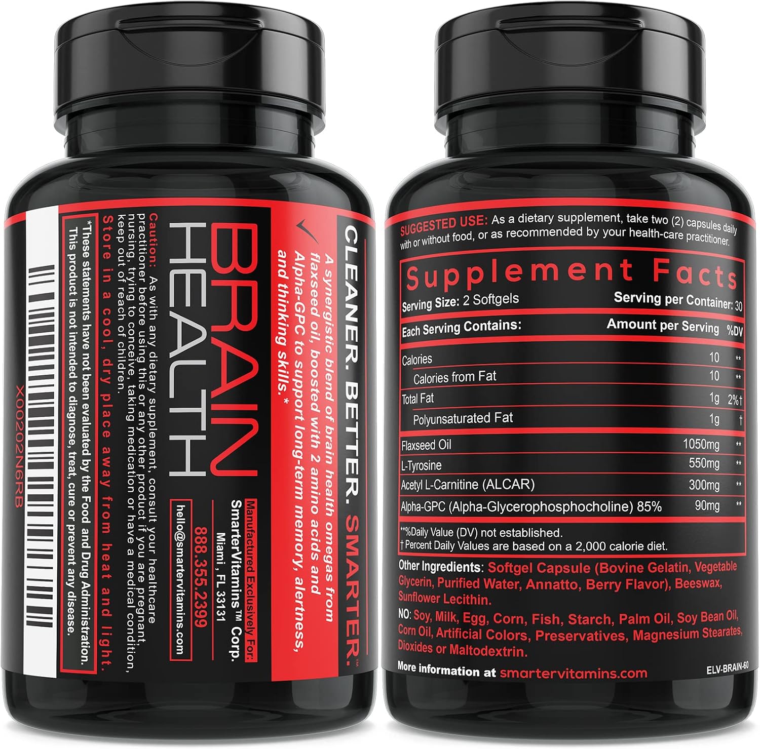 Nootropic Brain Support with Alpha GPC, L-Tyrosine & ALCAR, 60 Softgels | Brain fuel with flaxseed oil to support focus, memory, mental clarity and alertness; berry-flavored liquid softgels.
