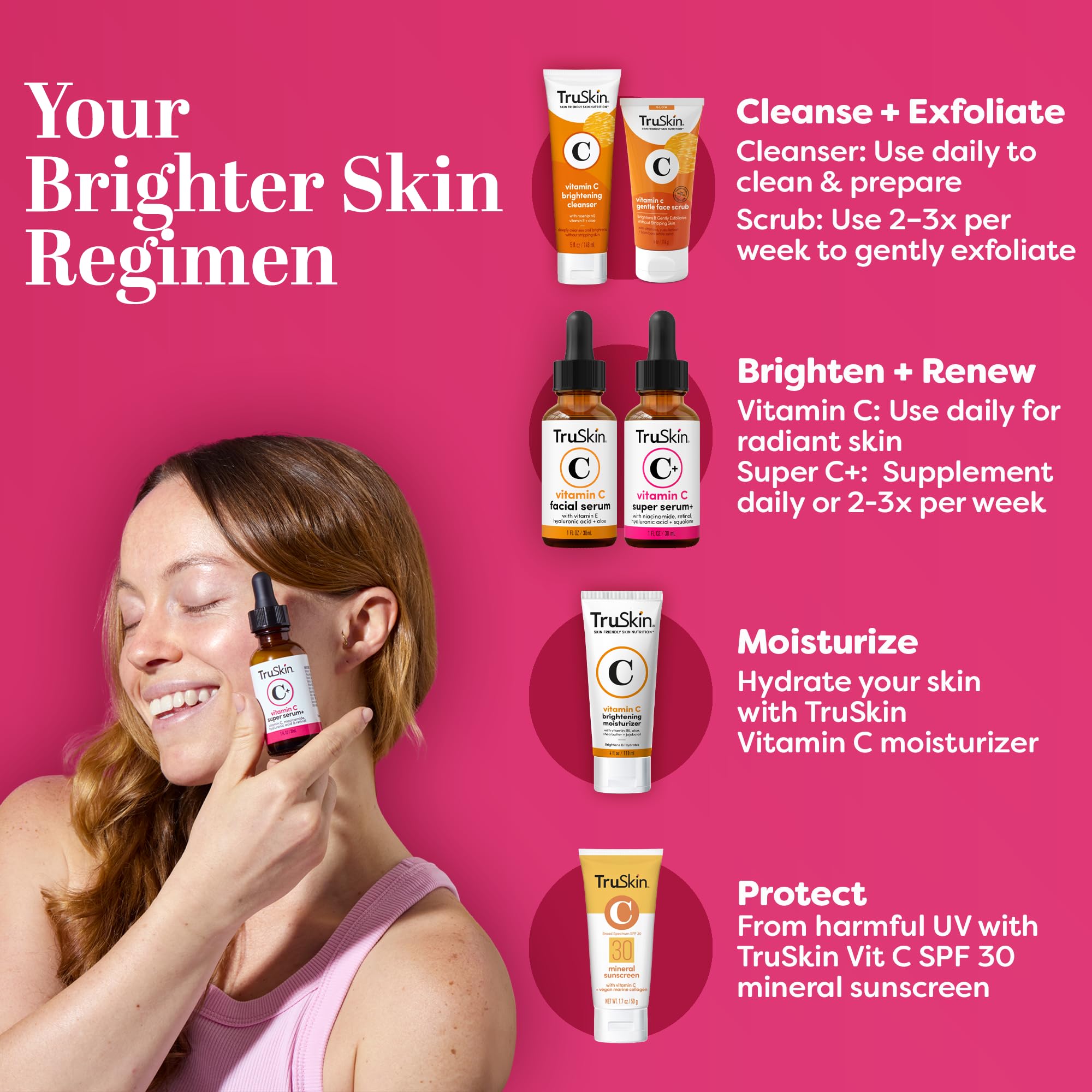 TruSkin Vitamin C Super Serum for Face, 5 Skin Benefits, 1 fl oz | Vitamin C, Retinol, Niacinamide, Hyaluronic Acid and Squalane to brighten, firm, smooth, hydrate, and refine skin